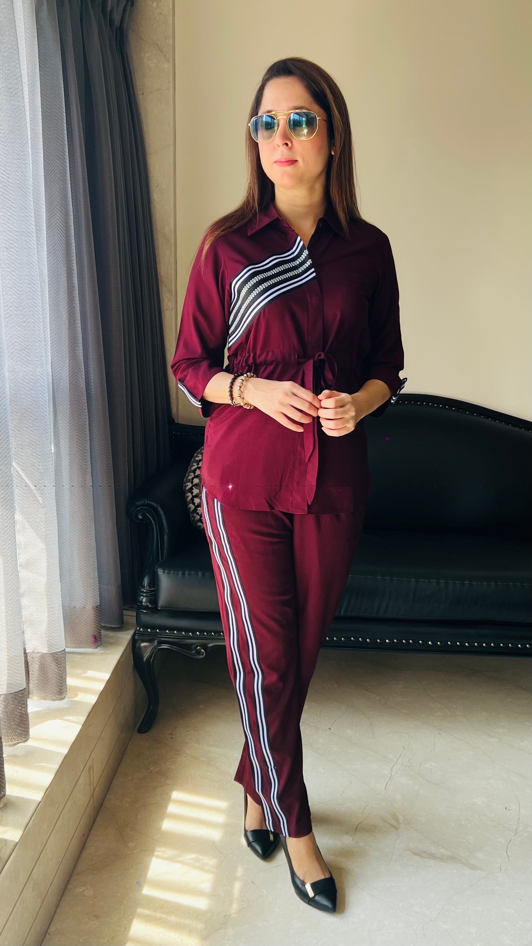 Burgundy tie up coord