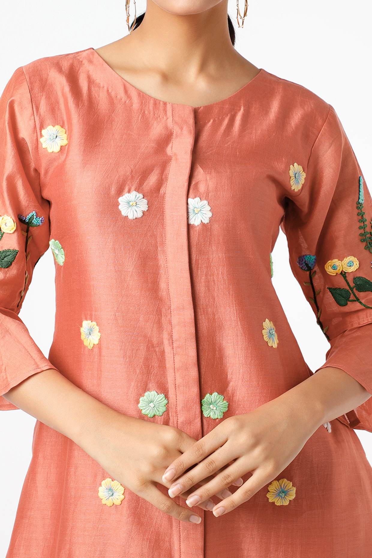 Peach Embroidered Kurta Set