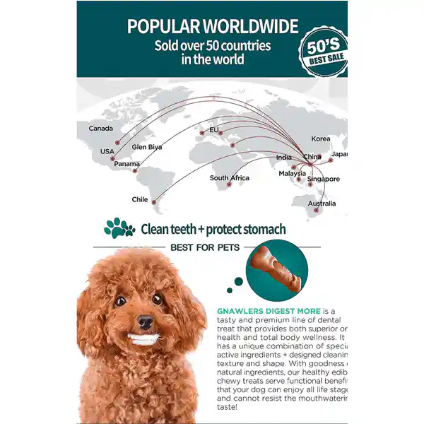 Gnawlers Premium Dental Dog Treat 3 Inch Digest More 35 Pcs