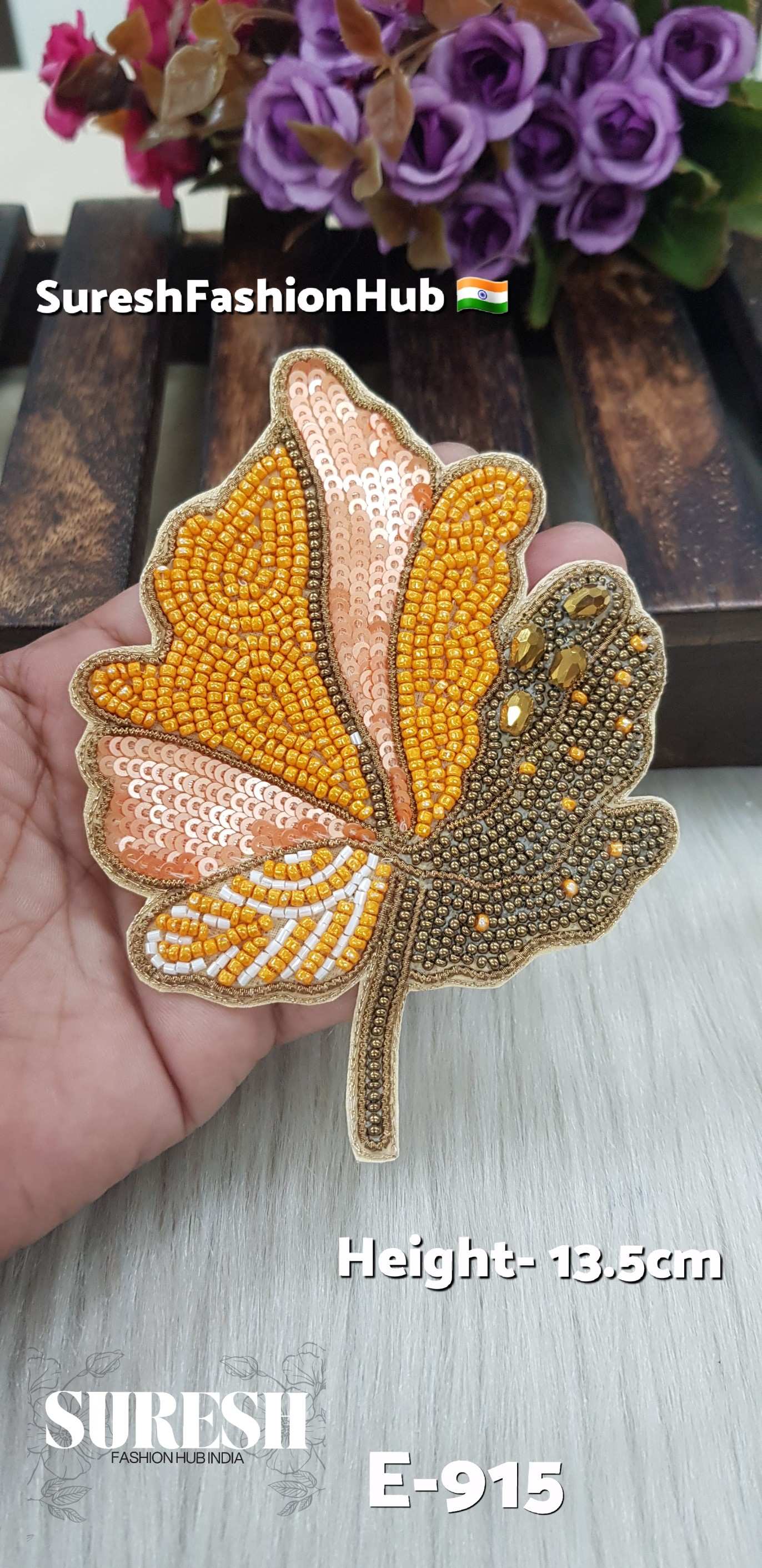 Handmade Leaf Patch – Right Side Orange – Design No. E-915
