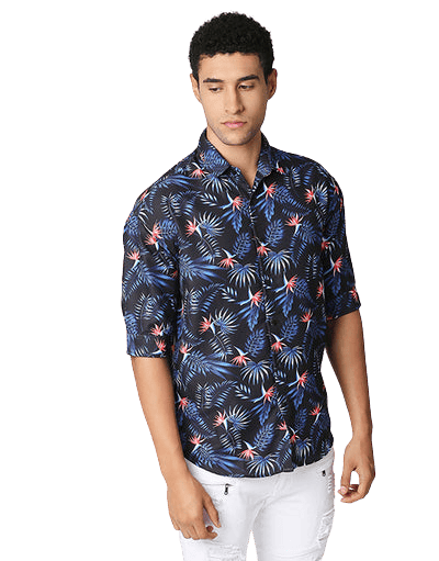 Hemsters | Men's Blue Cotton Printed Casual Shirts 2