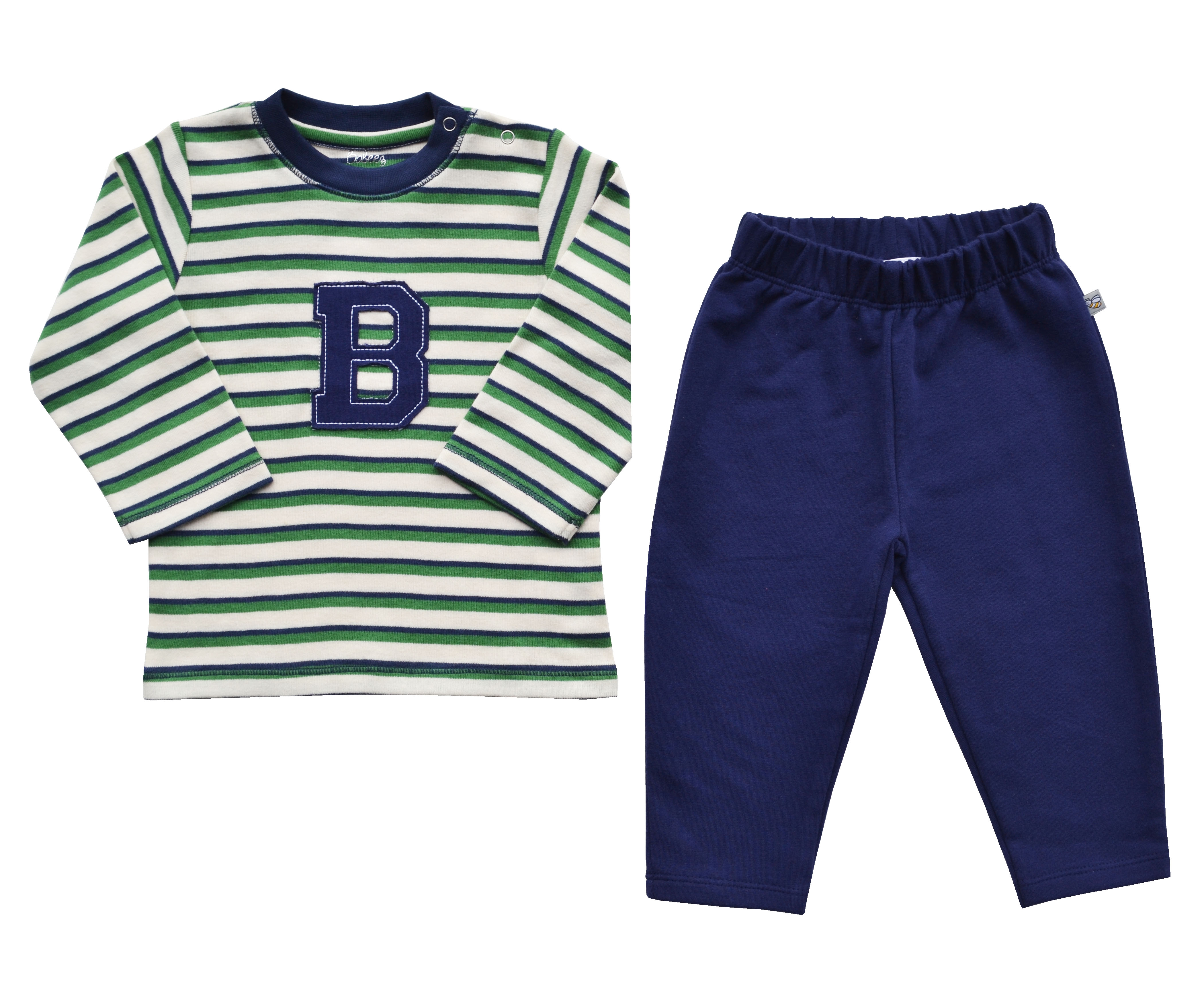 Babeez | Striped Full Sleeve Top with Alphabet  B Applique + Navy Pant Set (100% Cotton Interlock Biowash) undefined