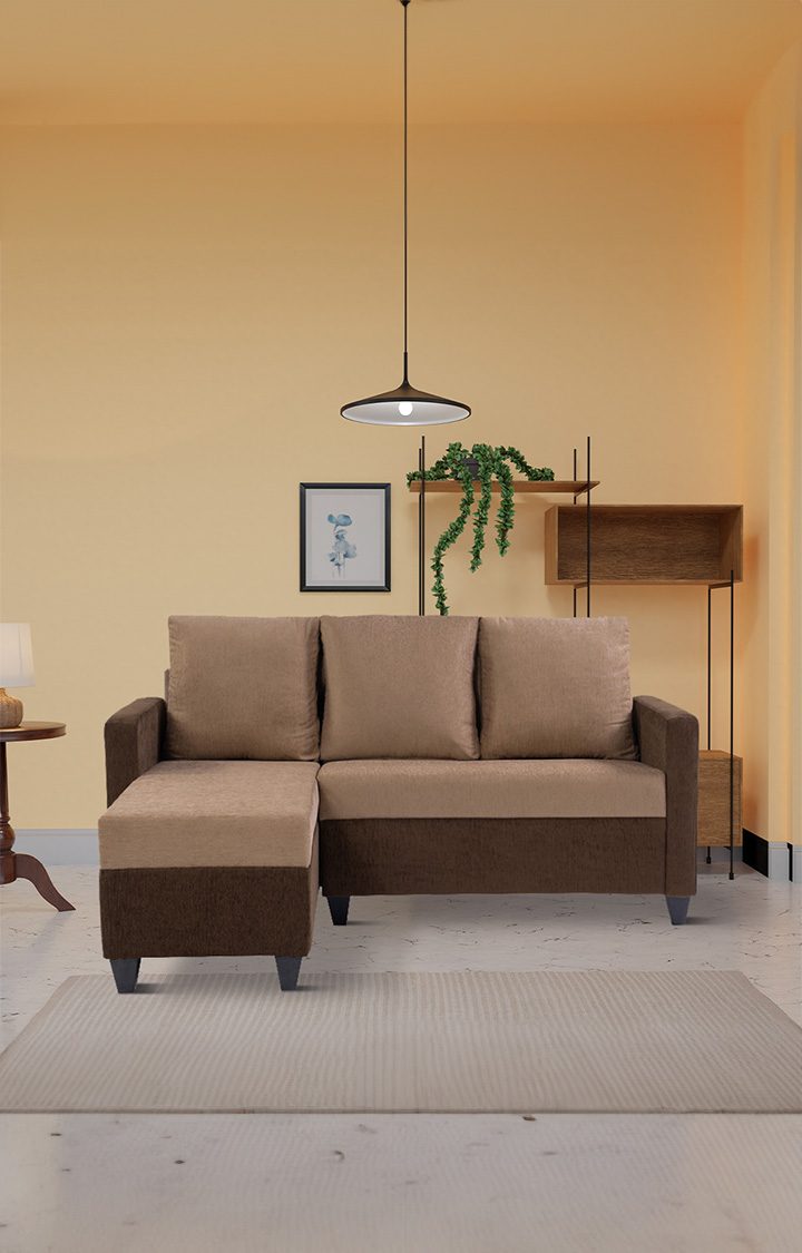 neudot Saya RHS Sectional Sofa for Living Room |4 Person Sofa| Premium Fabric with Cushioned Armrest | 12 Months Warranty| Solid Wood Frame| 4 Seater in Saya Duo Brown Color DIY(Do-It-Yourself)