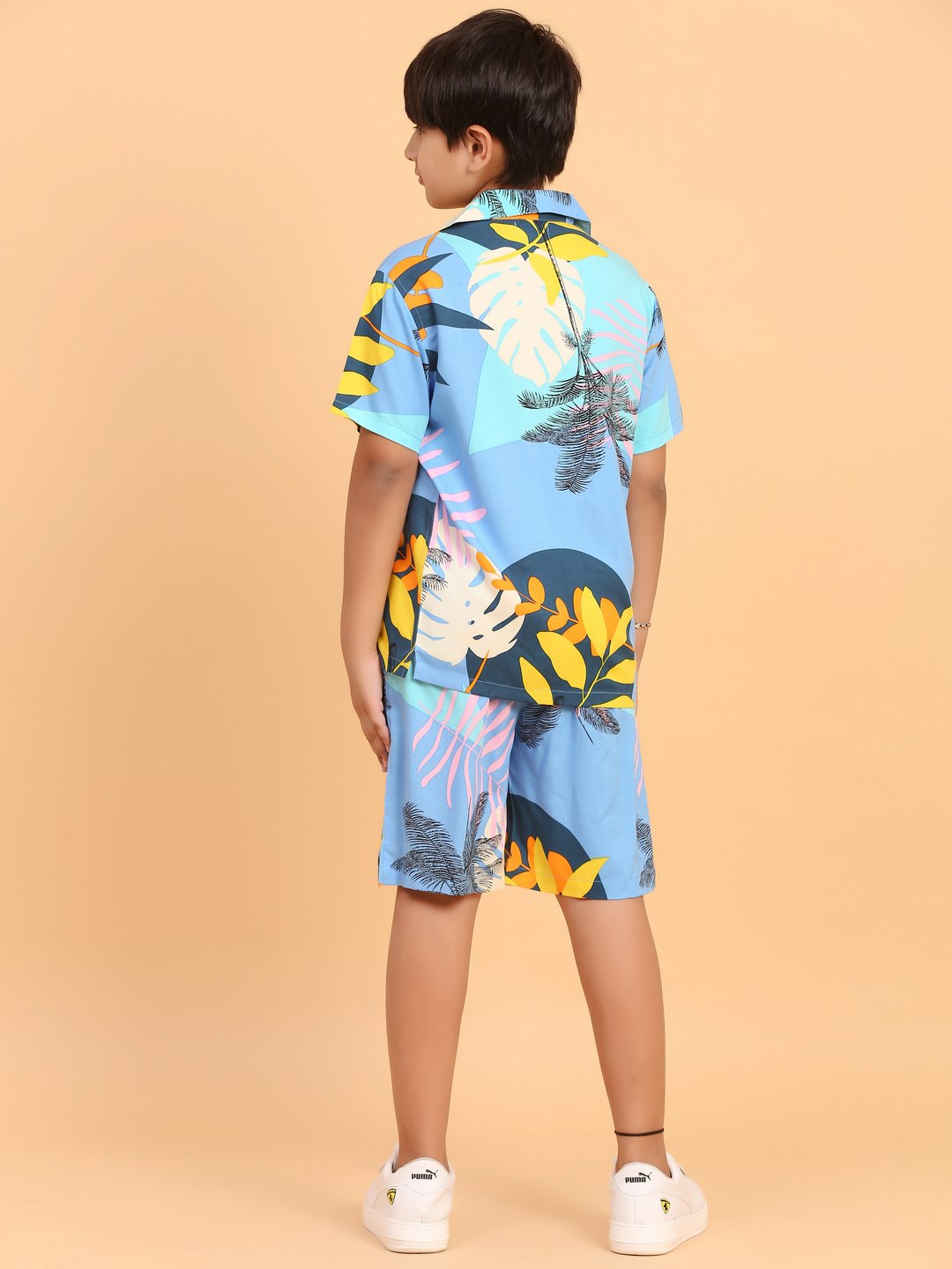 Ninos Dreams Blue Yellow Leaves Boys Rayon Coord Set