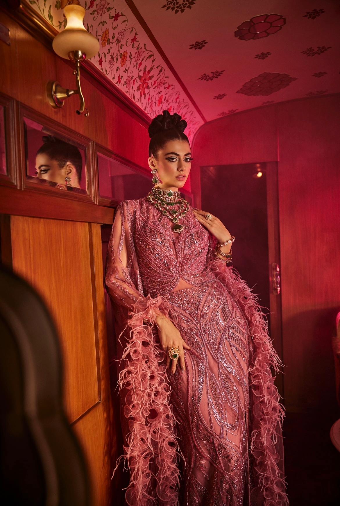 Onion Pink Feather sleeves Gown