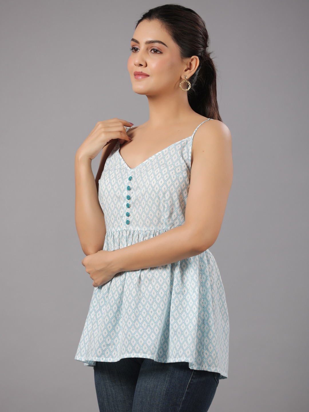 COTTON PRINTED FLARED TOP