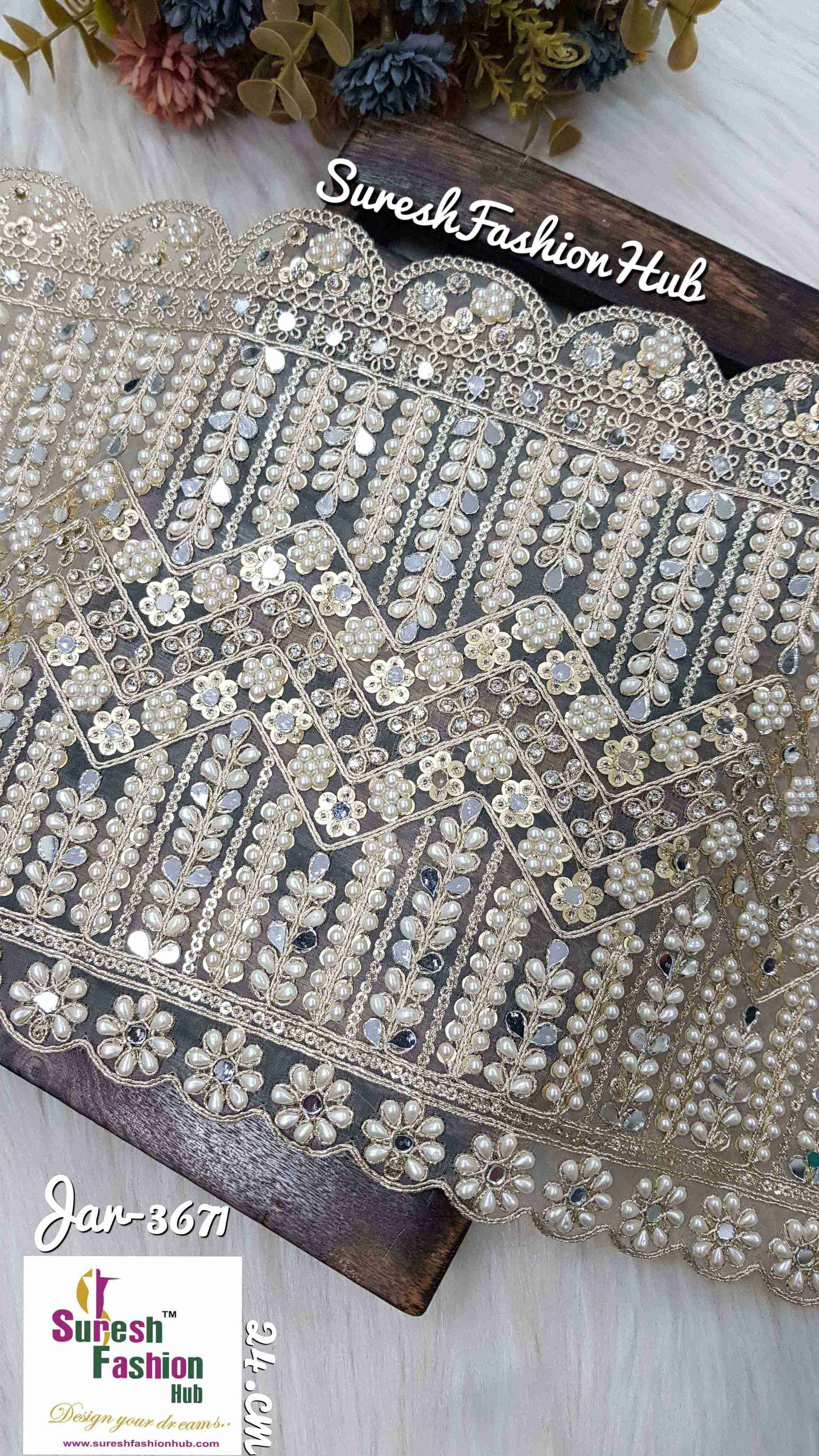 Divine Pearl and Crystal Embellished Orgenza Fabric