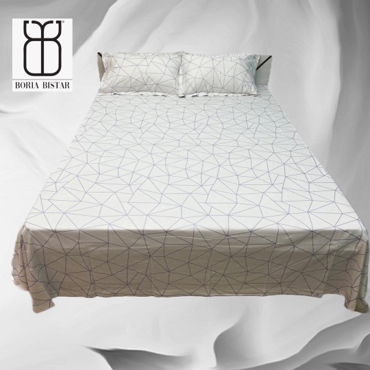 Boria Bistar | Boria Bistar 100% Cotton Twill Satin Pearl Printed Double Bedsheet with 2 Pillowcovers undefined