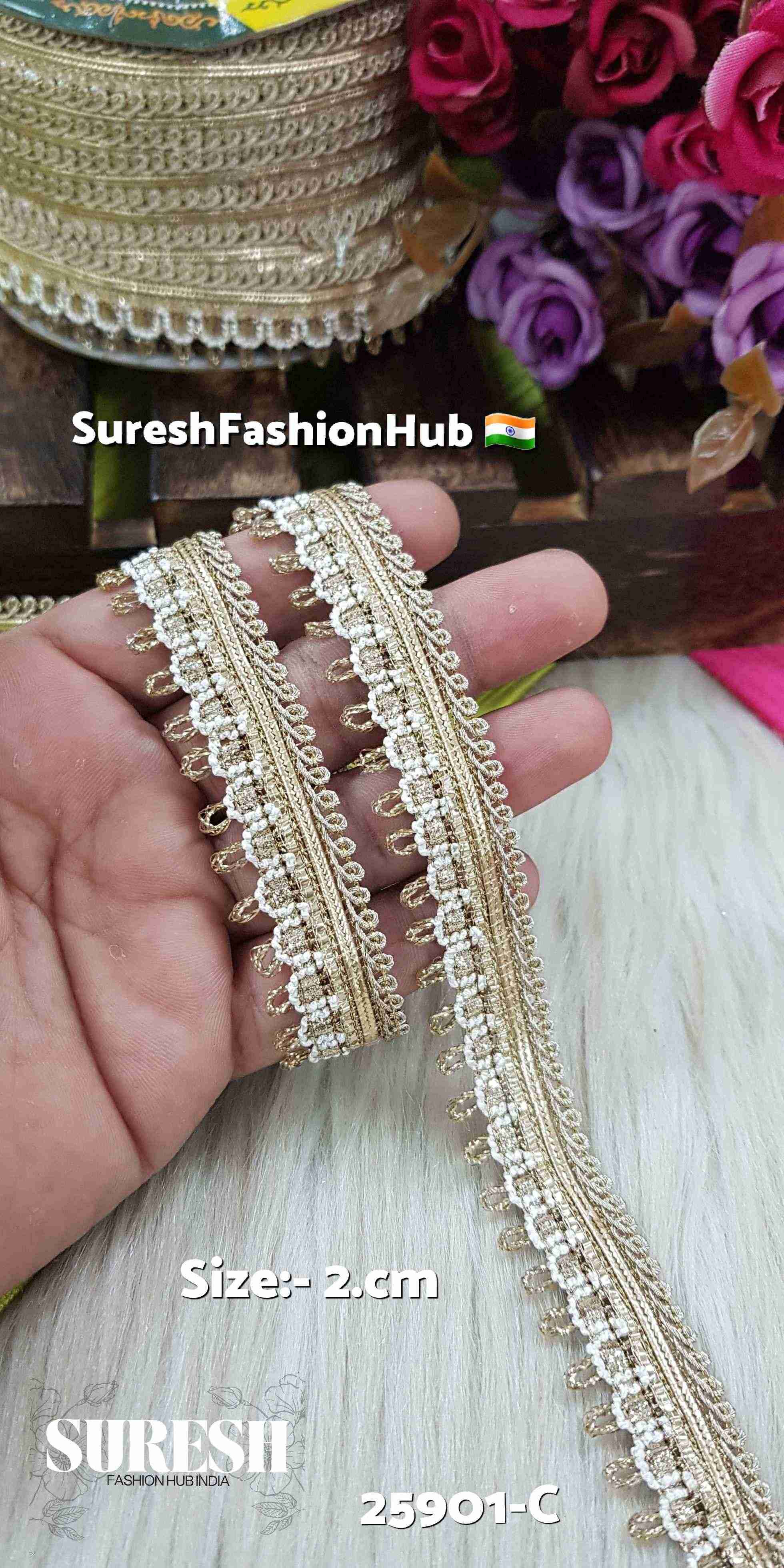Pearl Scallop Dori Zari Lace – One Side Border | 25901-C