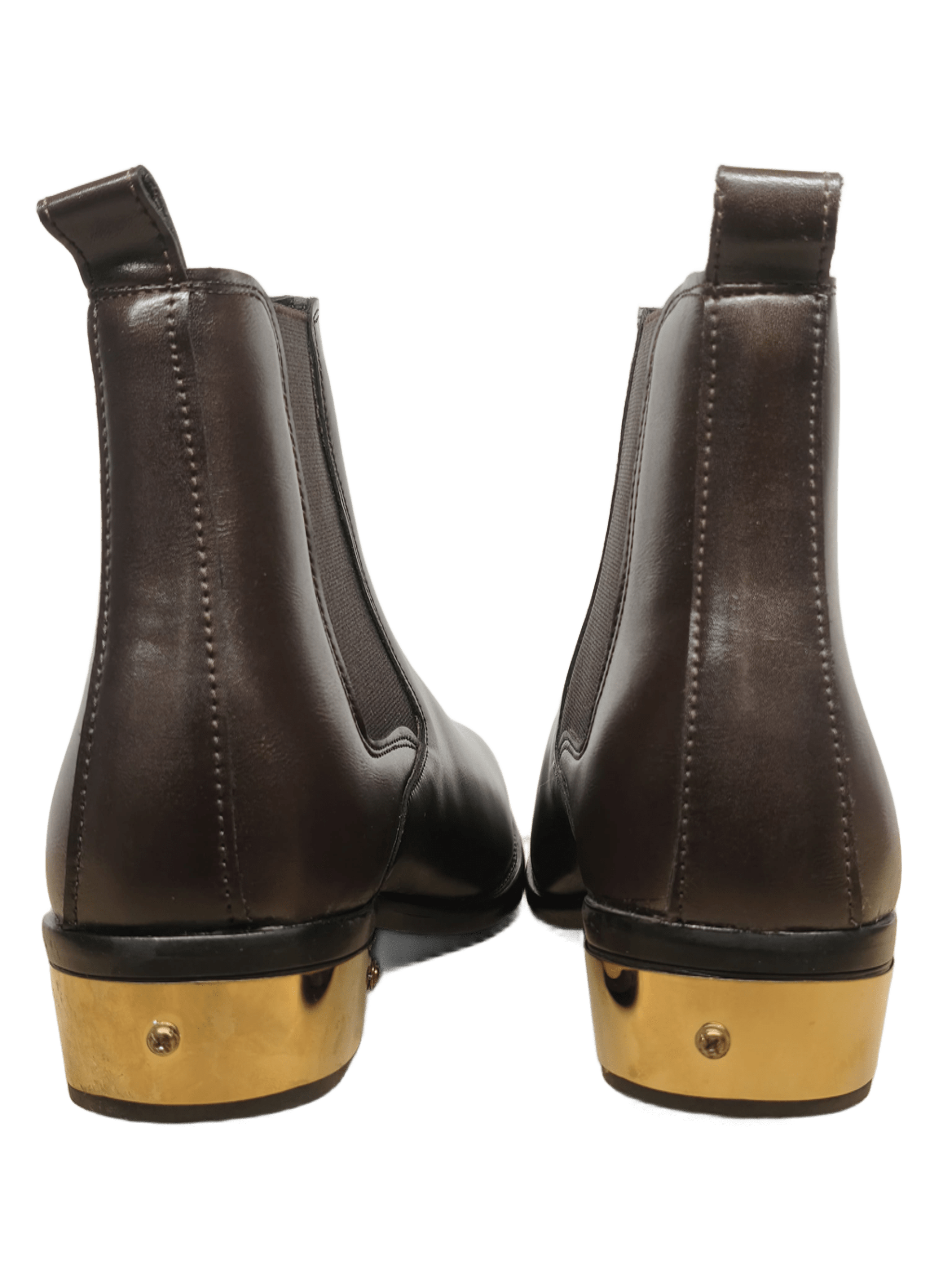 Calvin Klein Men's Brown Genuine Leather Chelsea Boots with Gold Heel Accent