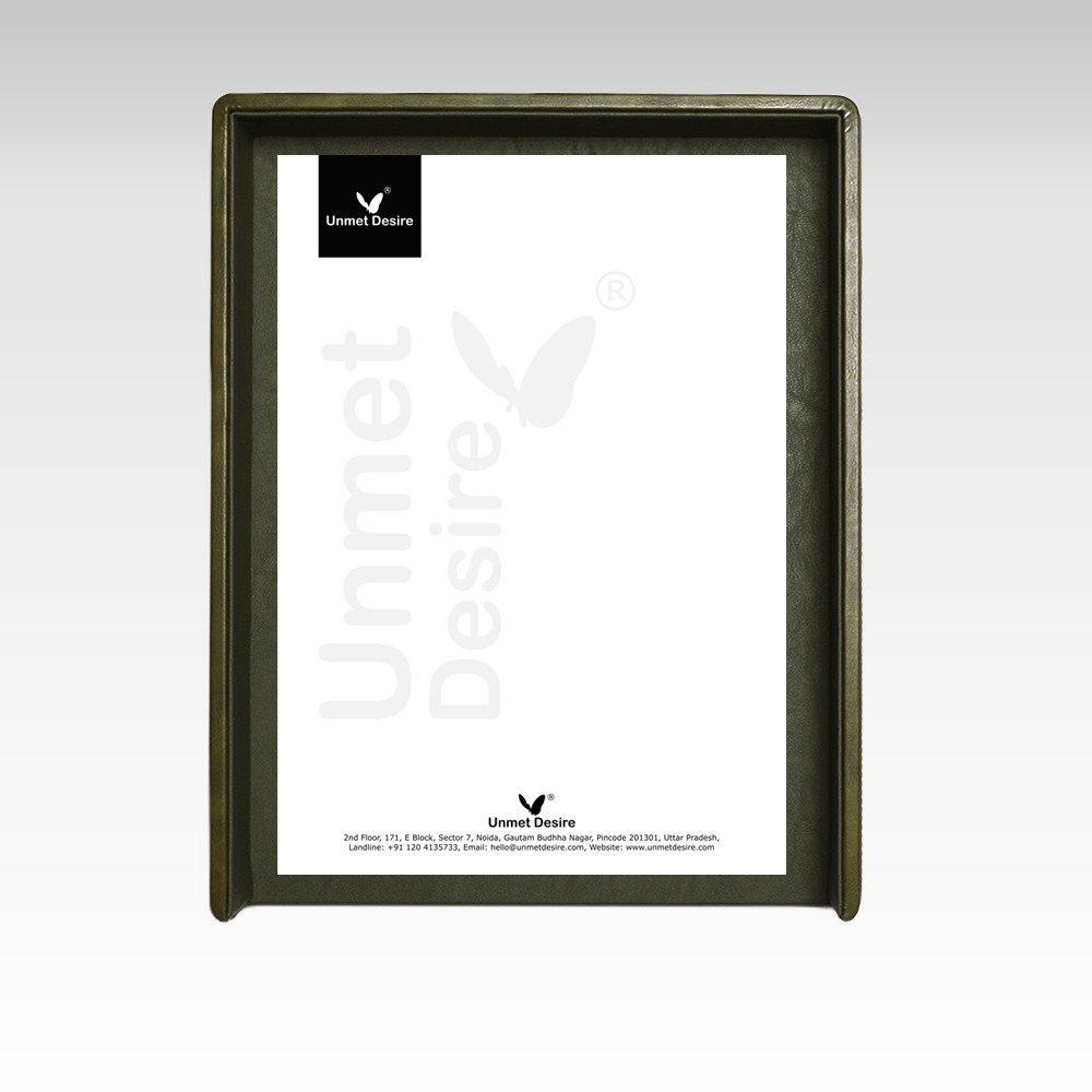 A4 Size Paper Tray / Letter Tray / Desk Organizer / Leather Office Accessory in Premium Faux Leather | Lycra Series | Olive Green