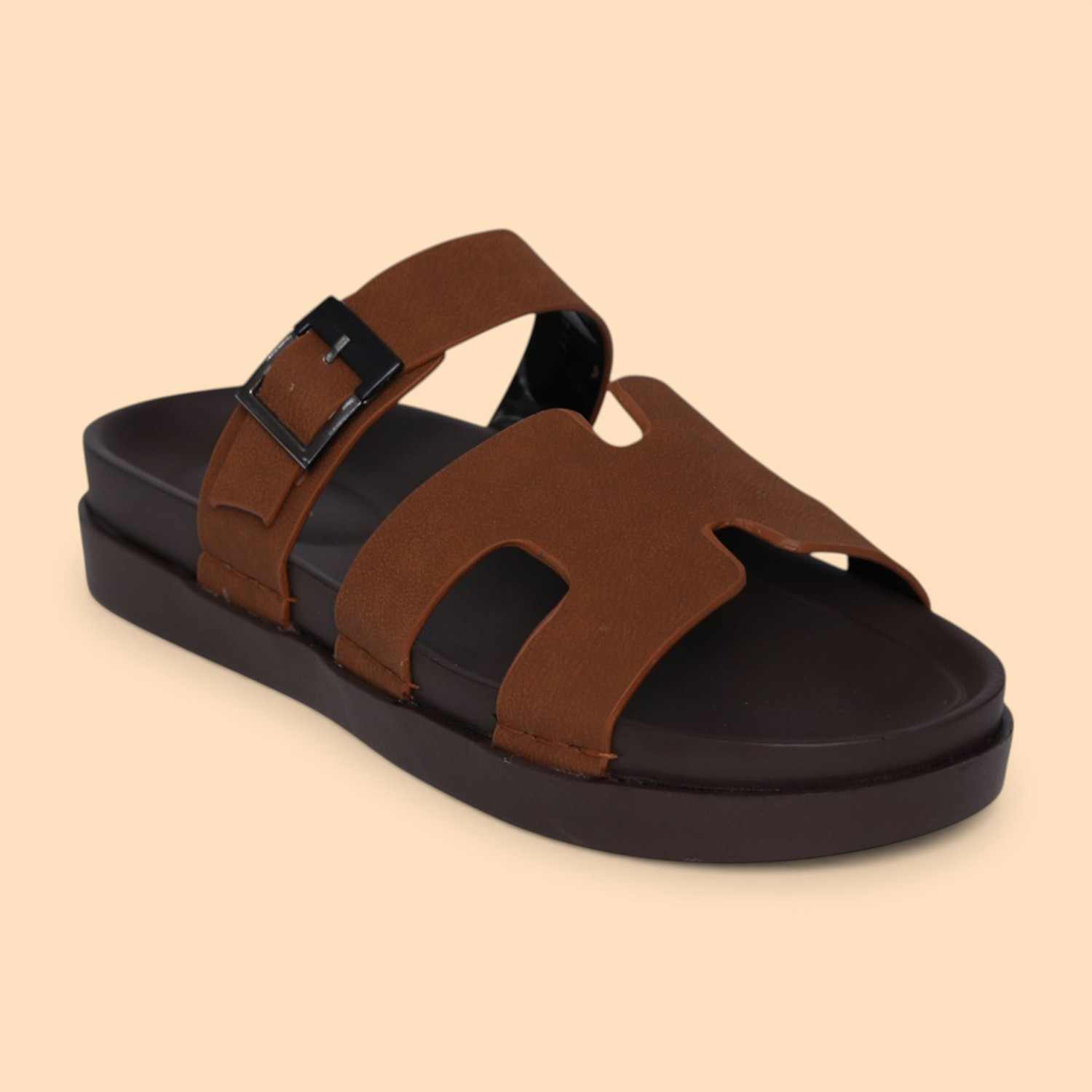 Men Tan H-Strap Casual Slides