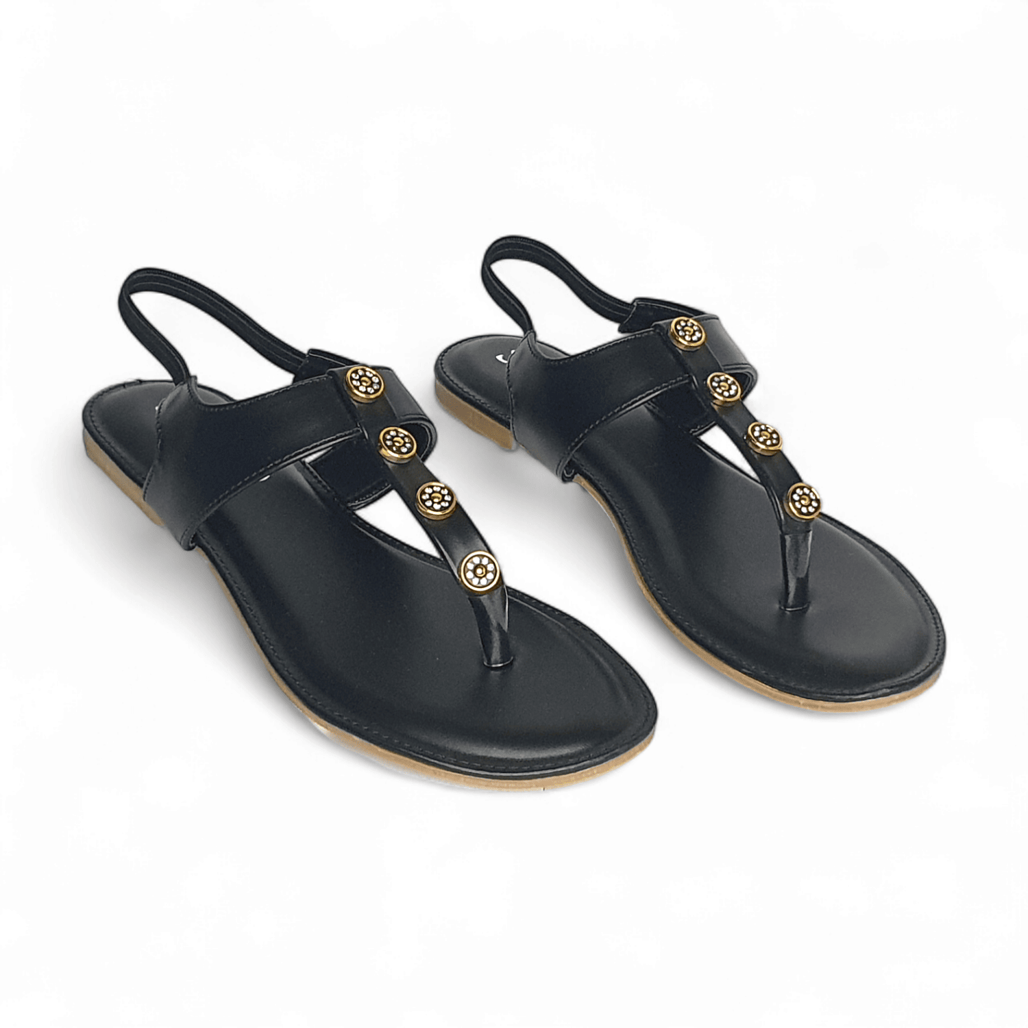 Black Embellished Flat Sandals for Women – Elegant Slip-On Comfort by Sawadi