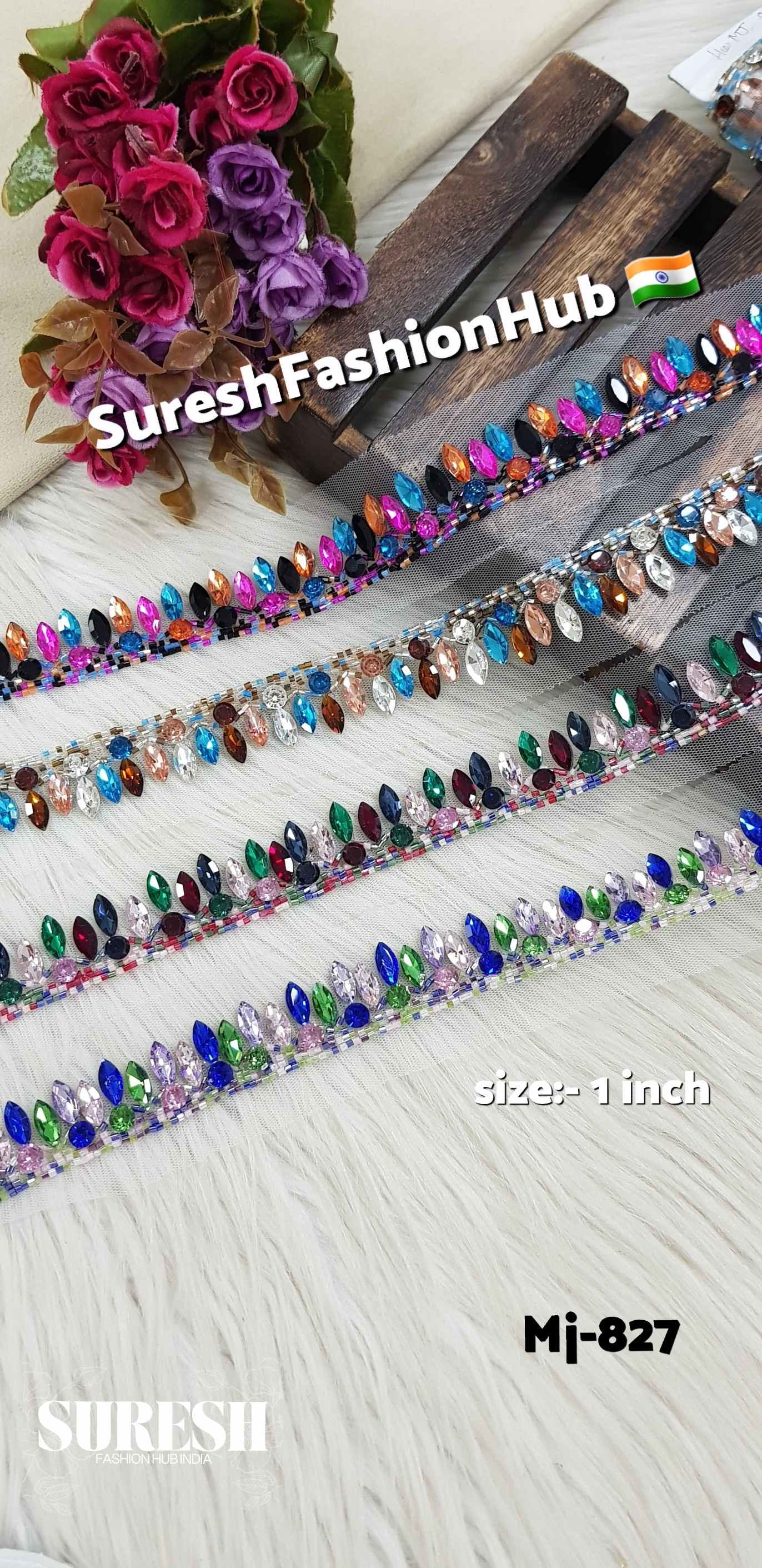 Multi Color No. 2 Rhinestone & Cutdhana Handmade Lace –  MJ-827
