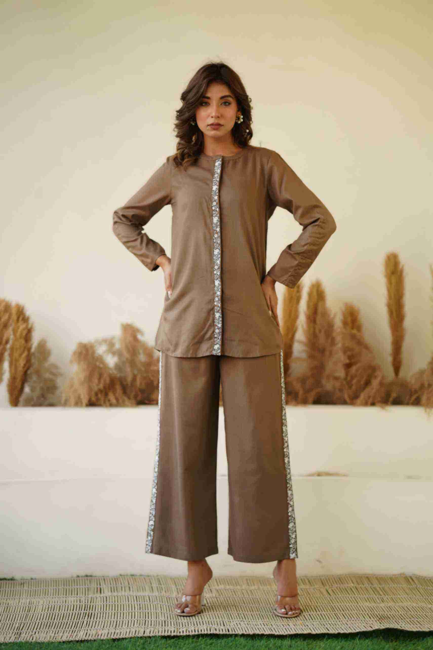 COTTON BLEND EMBRODIERED CO-ORD SET