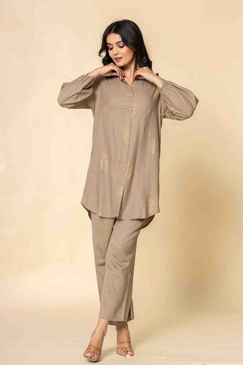 Naksh Grey Cotton Satin Co-ordinated Set With Gold Print (Set of 2)