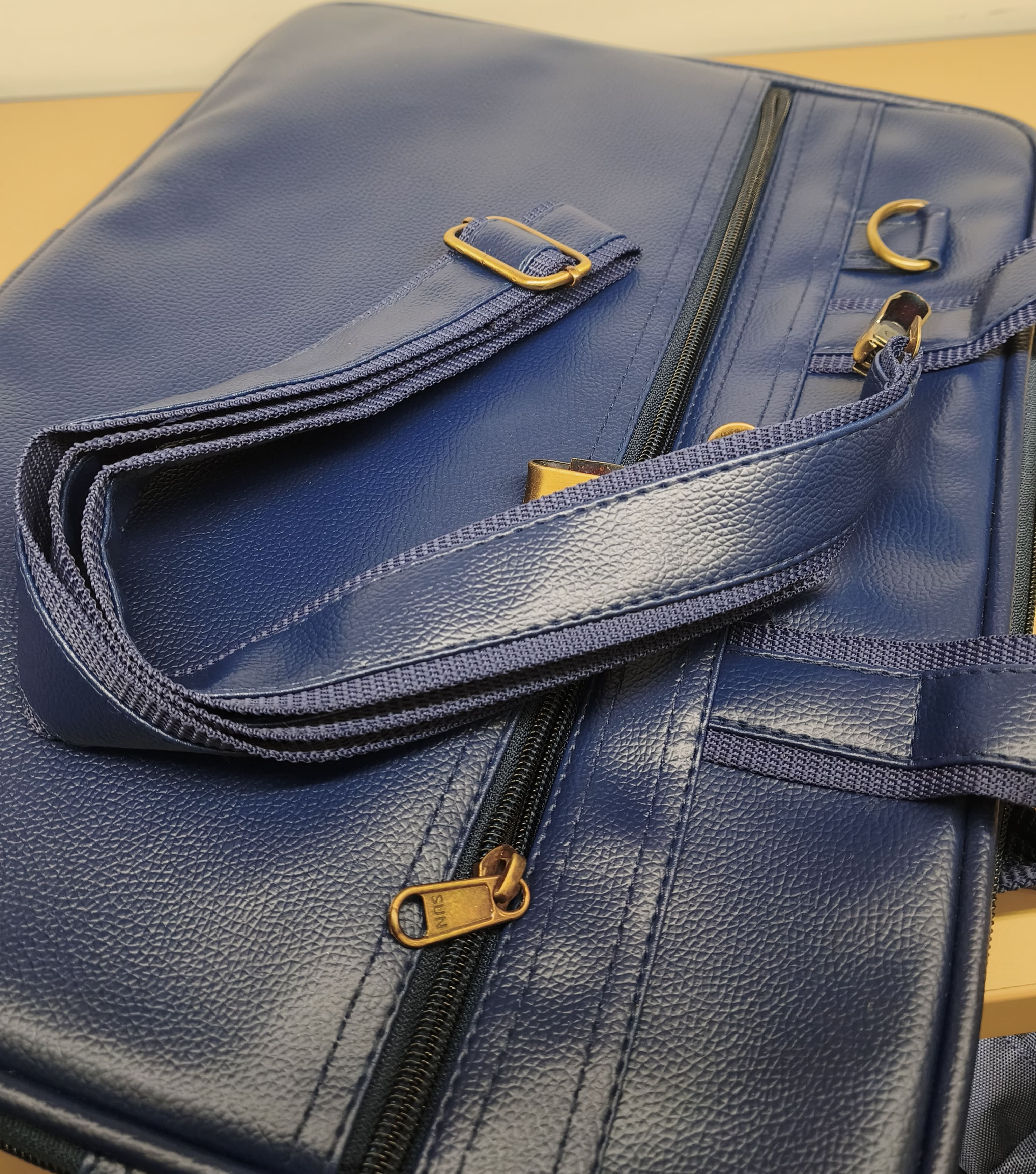 Viabags Men's Navy Blue Synthetic Leather Executive Laptop Bag