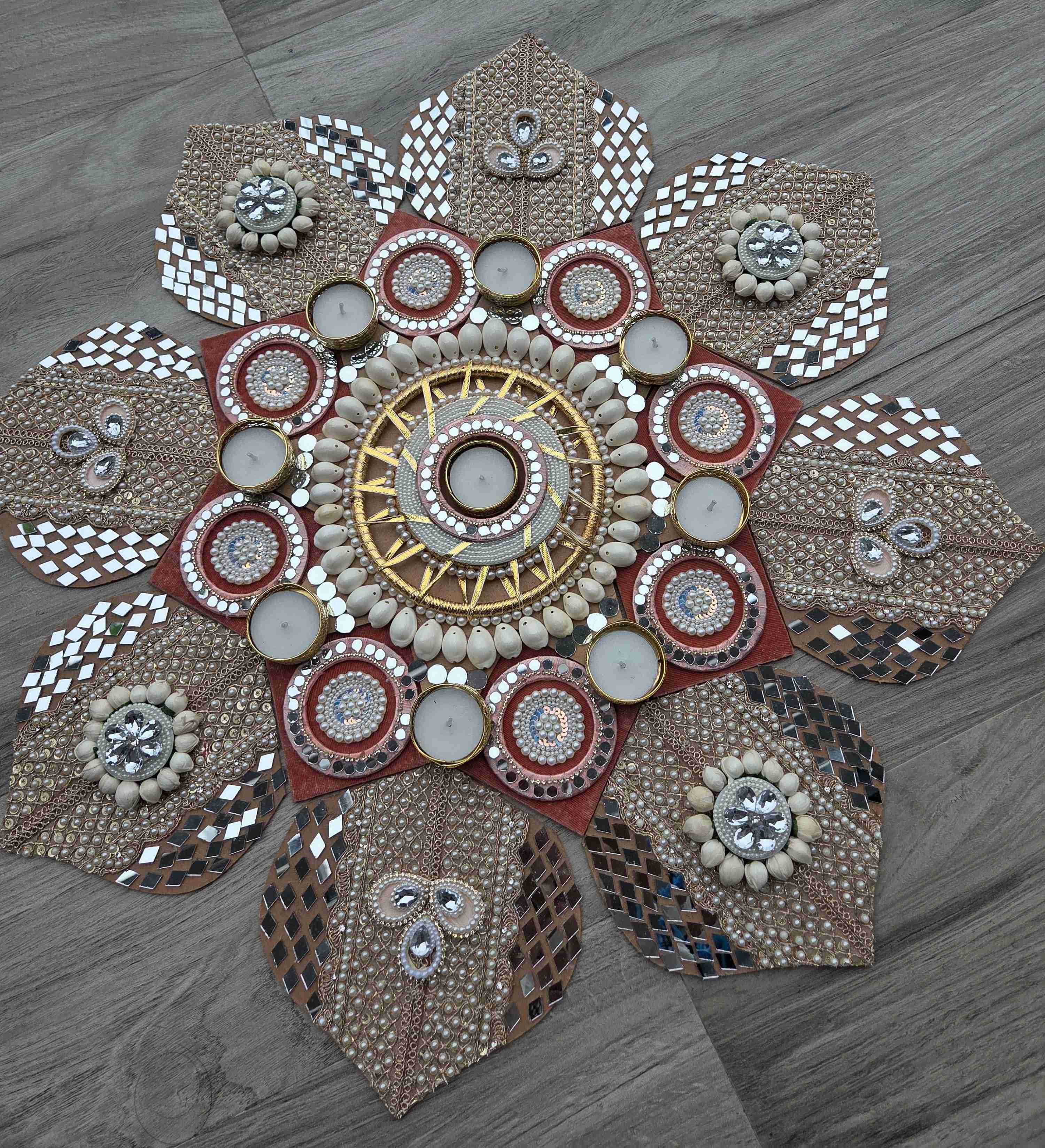 Beautiful Flower Rangoli With T-Light Base