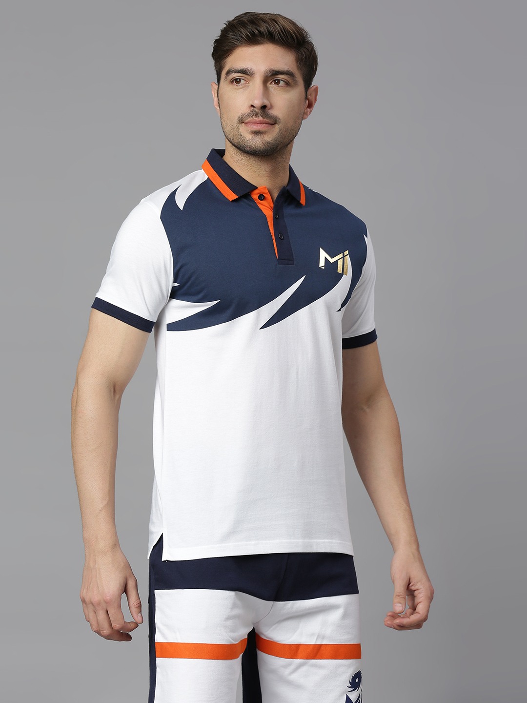 Men Blue Graphic Print Polo Neck T-shirt