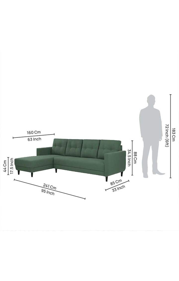 neudot Aria 6 Seater RHS Sectional Sofa in Earth Green Colour