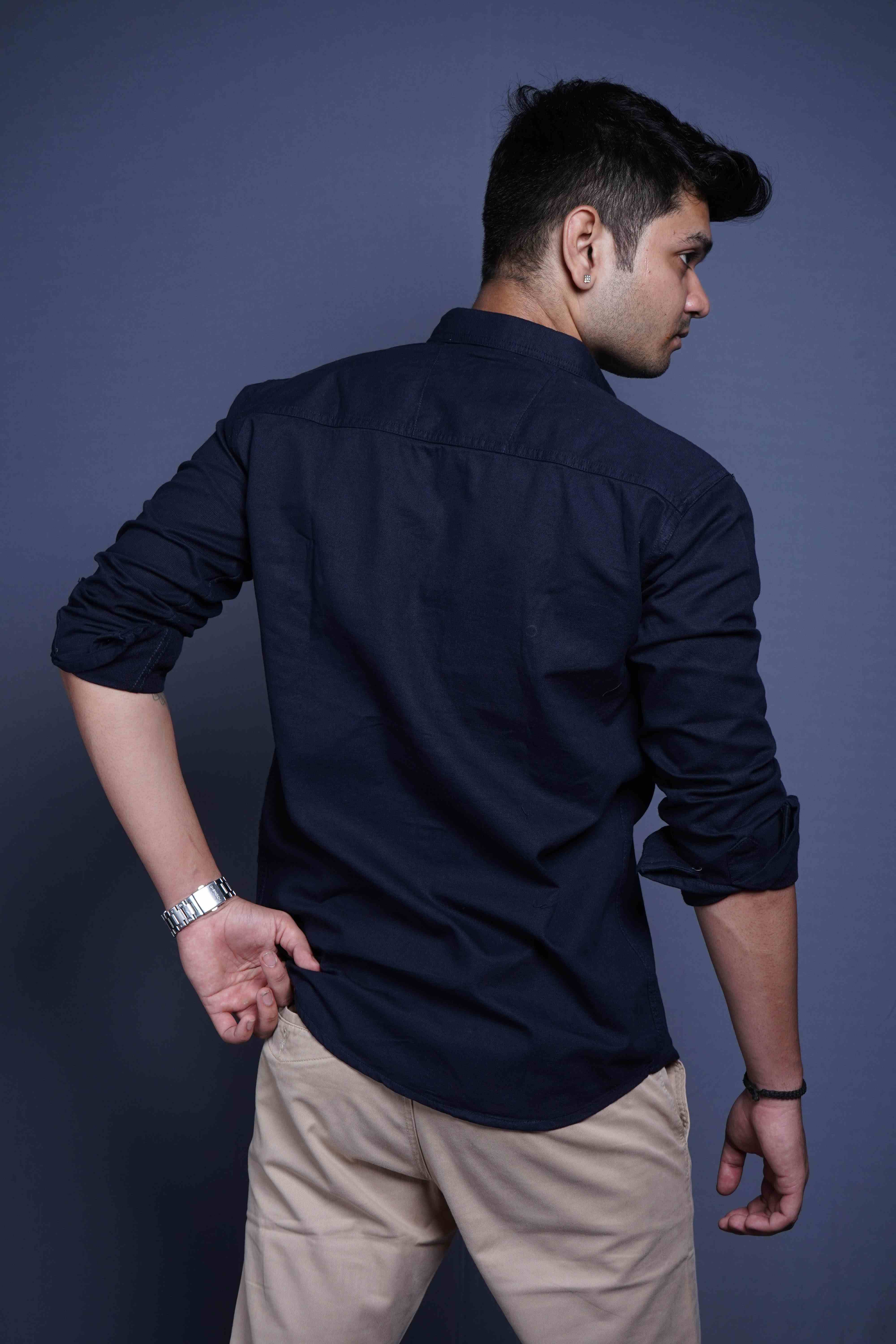 One Denim Elegant Dark Blue Cotton Casual Shirt