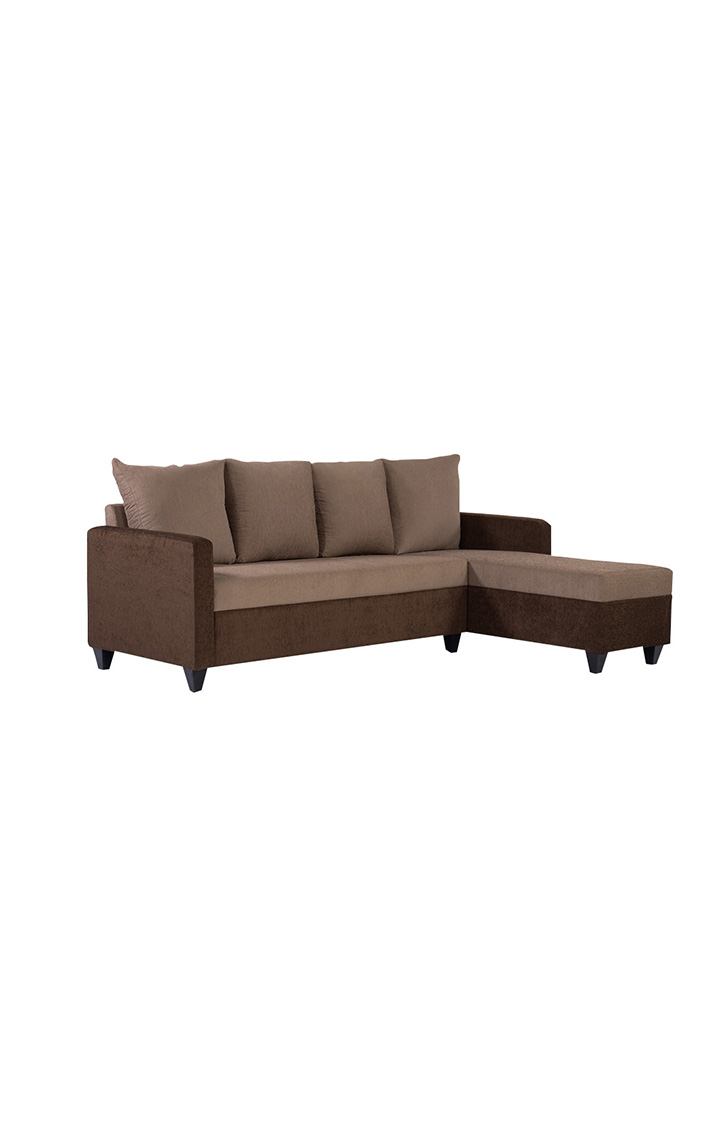 neudot Saya LHS Sectional Sofa for Living Room |6 Person Sofa| Premium Fabric with Cushioned Armrest | 12 Months Warranty| Solid Wood Frame| 6 Seater in Saya Duo Brown Color DIY(Do-It-Yourself)