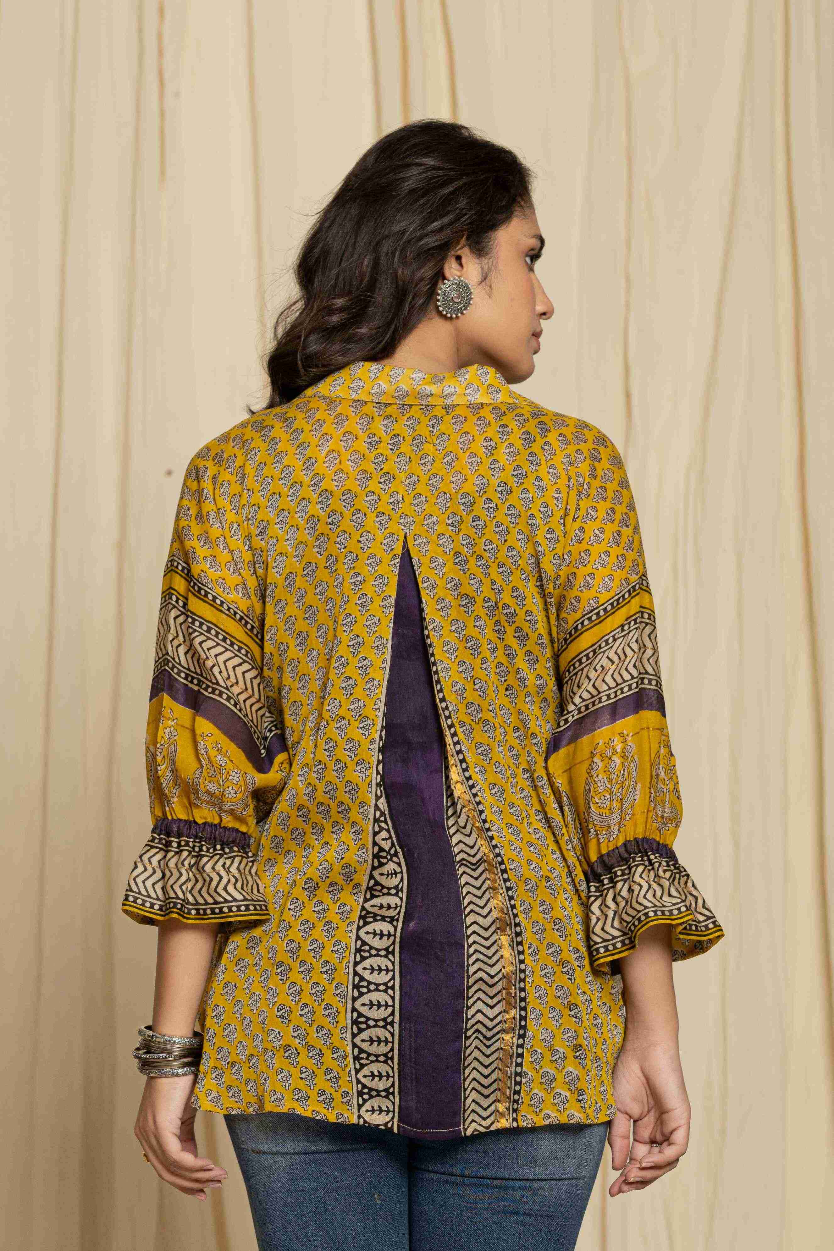Block printed yellow shirt