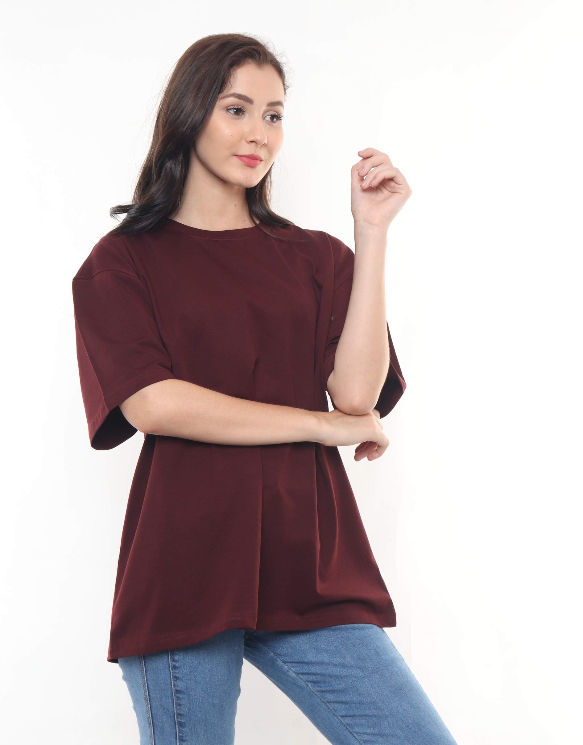 Wine Oversized Cotton Lycra T Shirt