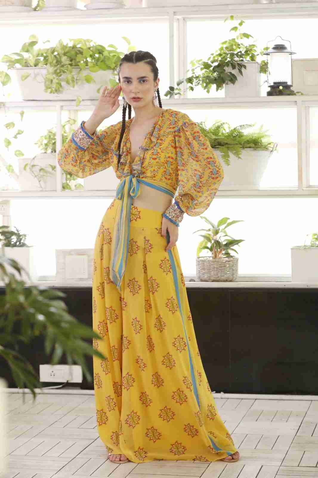 Yellow Printed Tie Up Coord Set