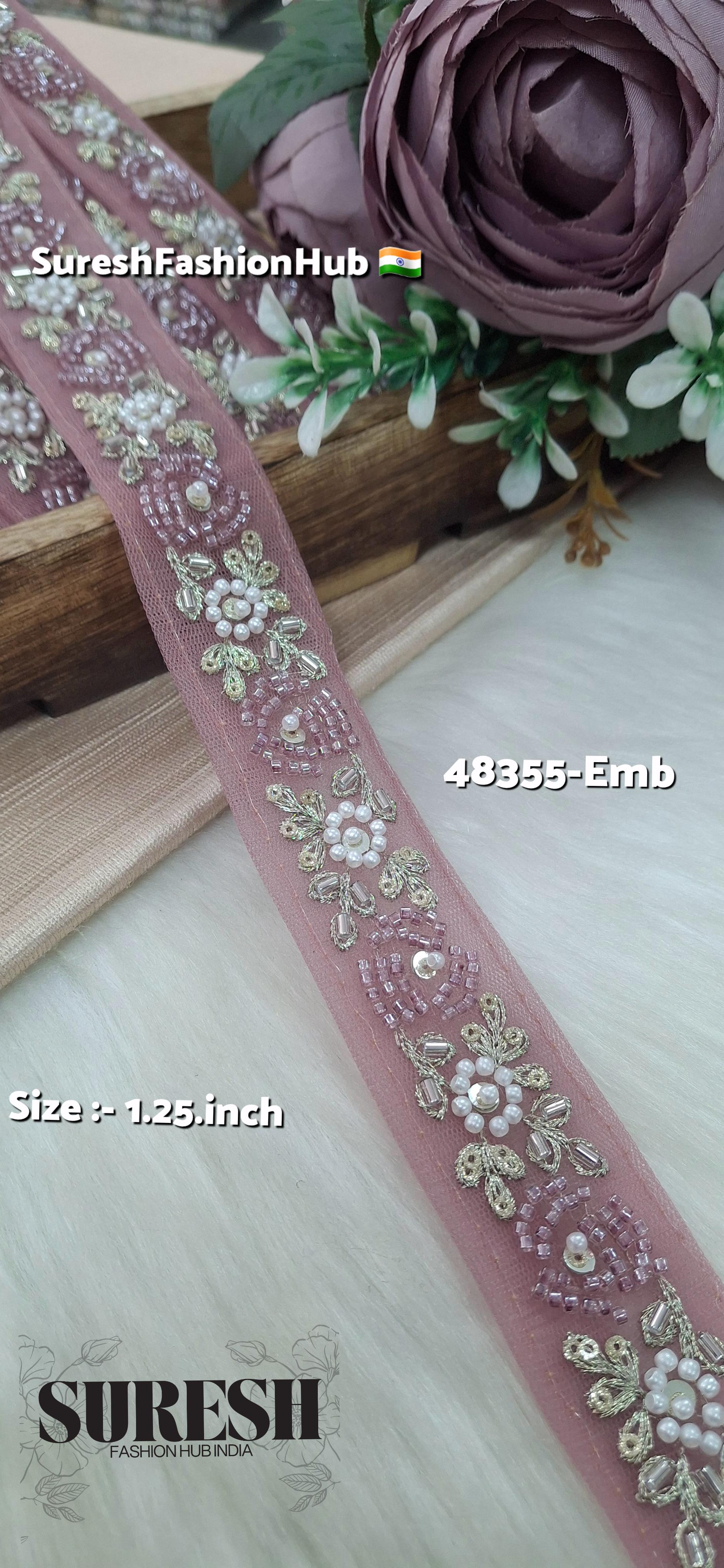 Magenta Beaded Bloom Net Embroidered Lace