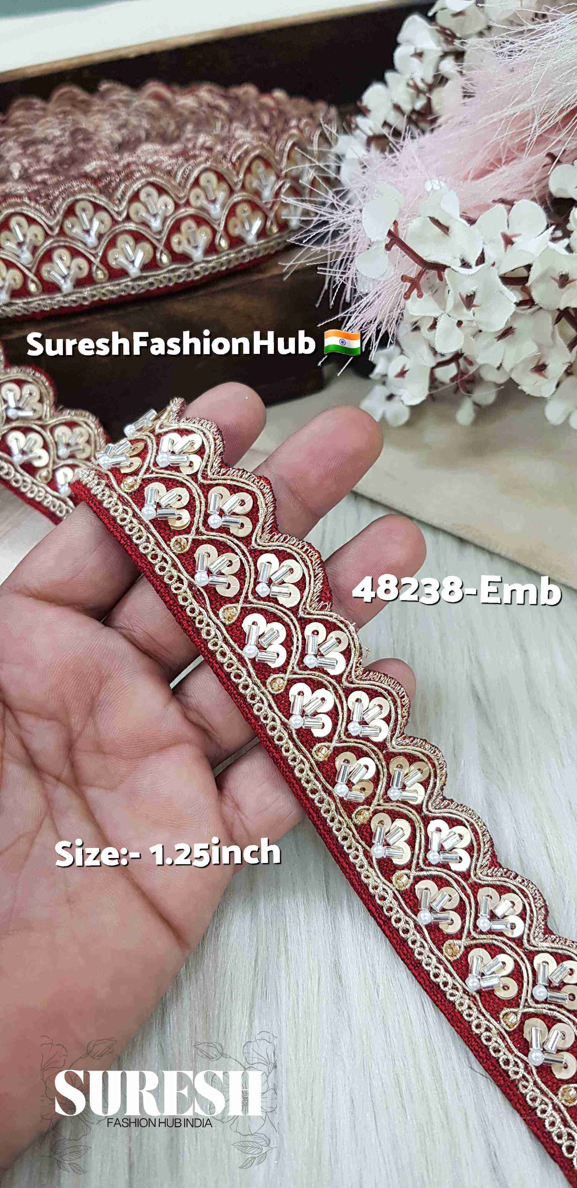 Maroon Pearl Scalloped Kaddhana Lace