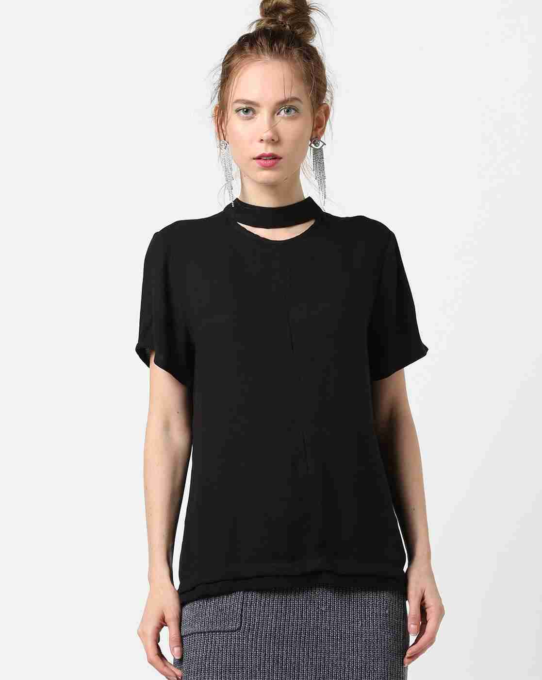 FIG | Slim Fit Panelled Top with Choker Neckline|0