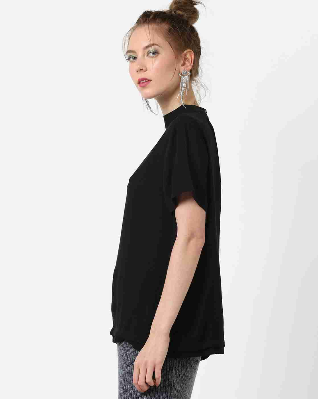FIG | Slim Fit Panelled Top with Choker Neckline|1