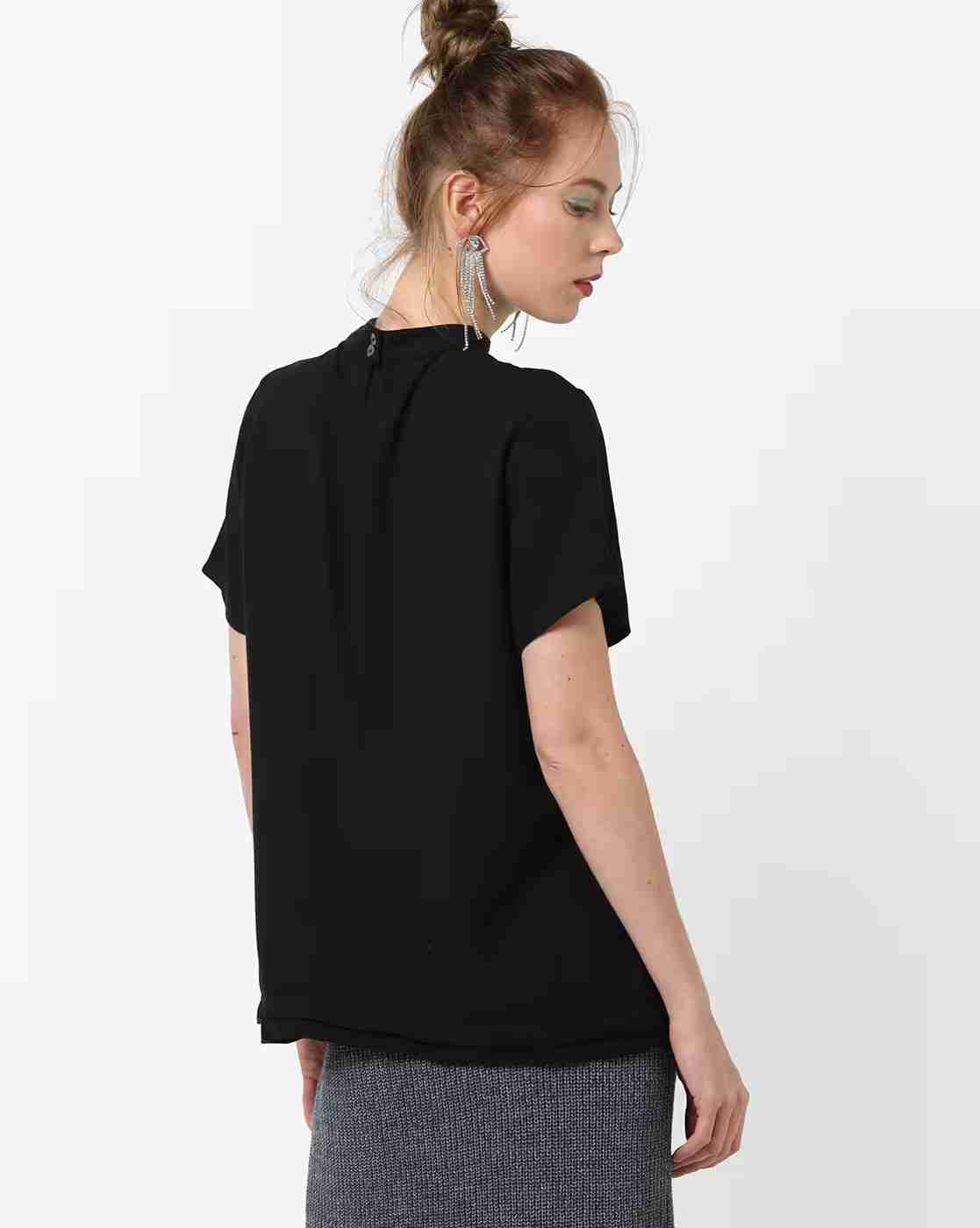 FIG | Slim Fit Panelled Top with Choker Neckline|2