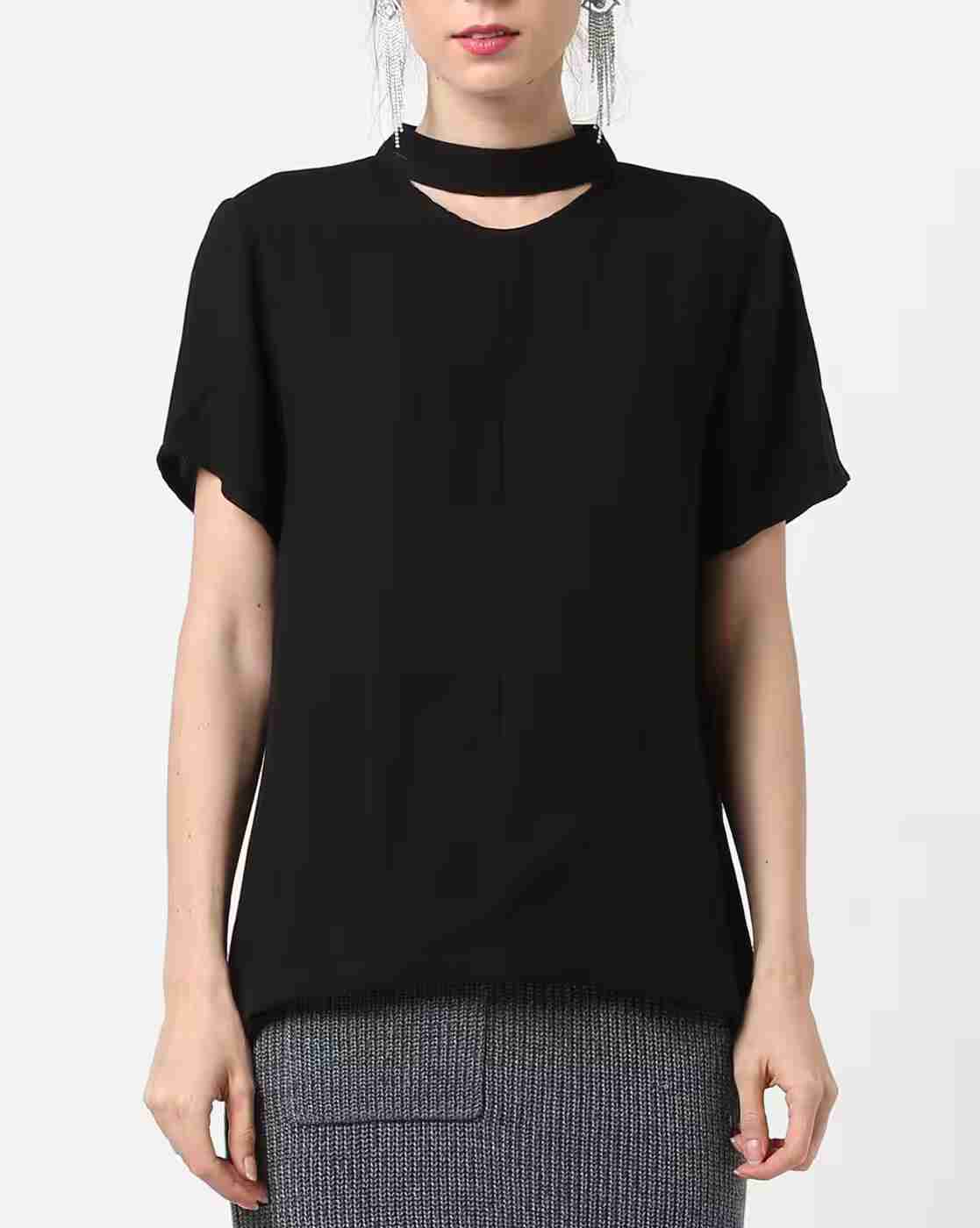 FIG | Slim Fit Panelled Top with Choker Neckline|4
