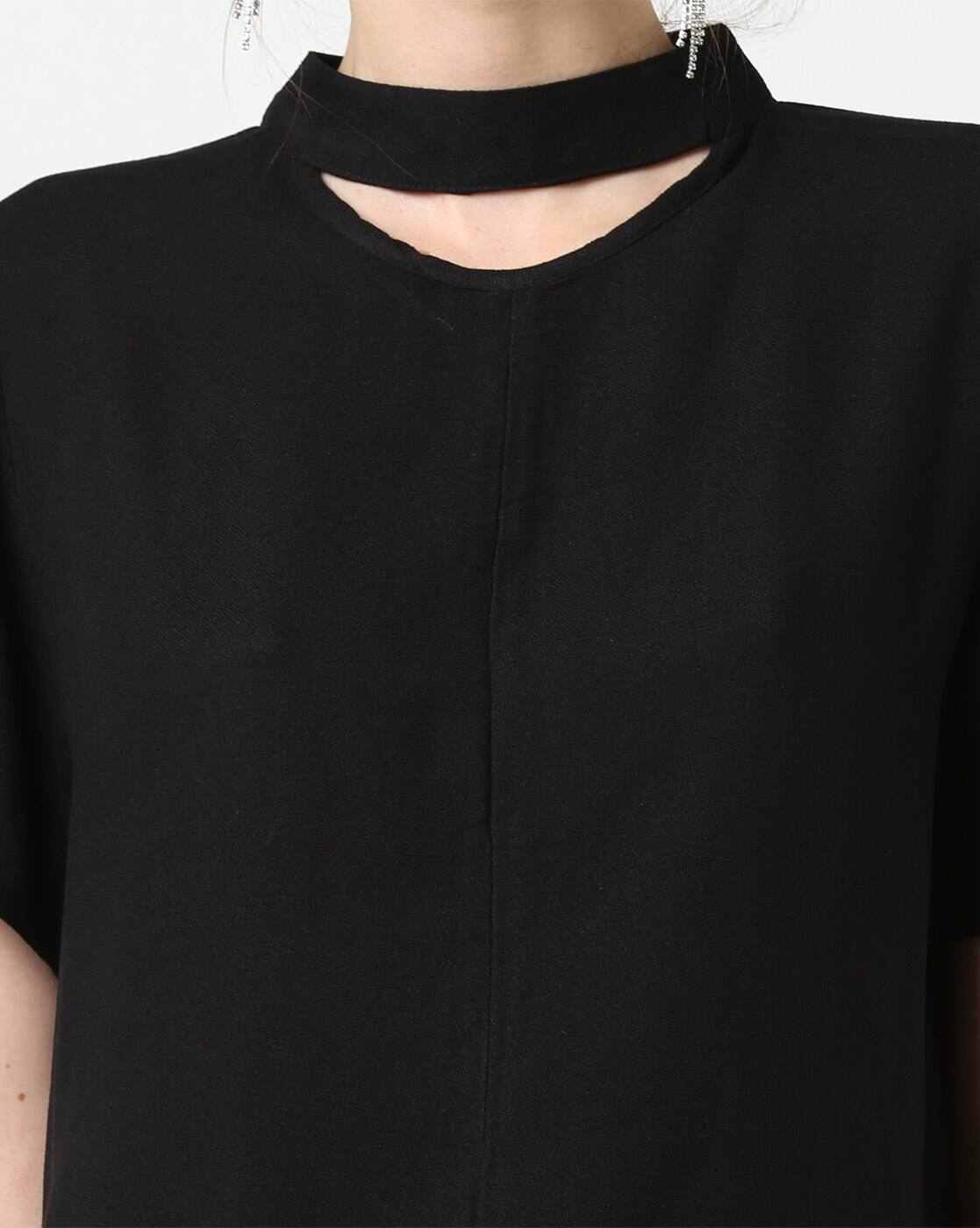FIG | Slim Fit Panelled Top with Choker Neckline|5