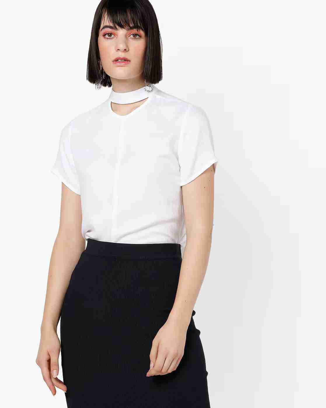 Slim Fit Panelled Top with Choker Neckline
