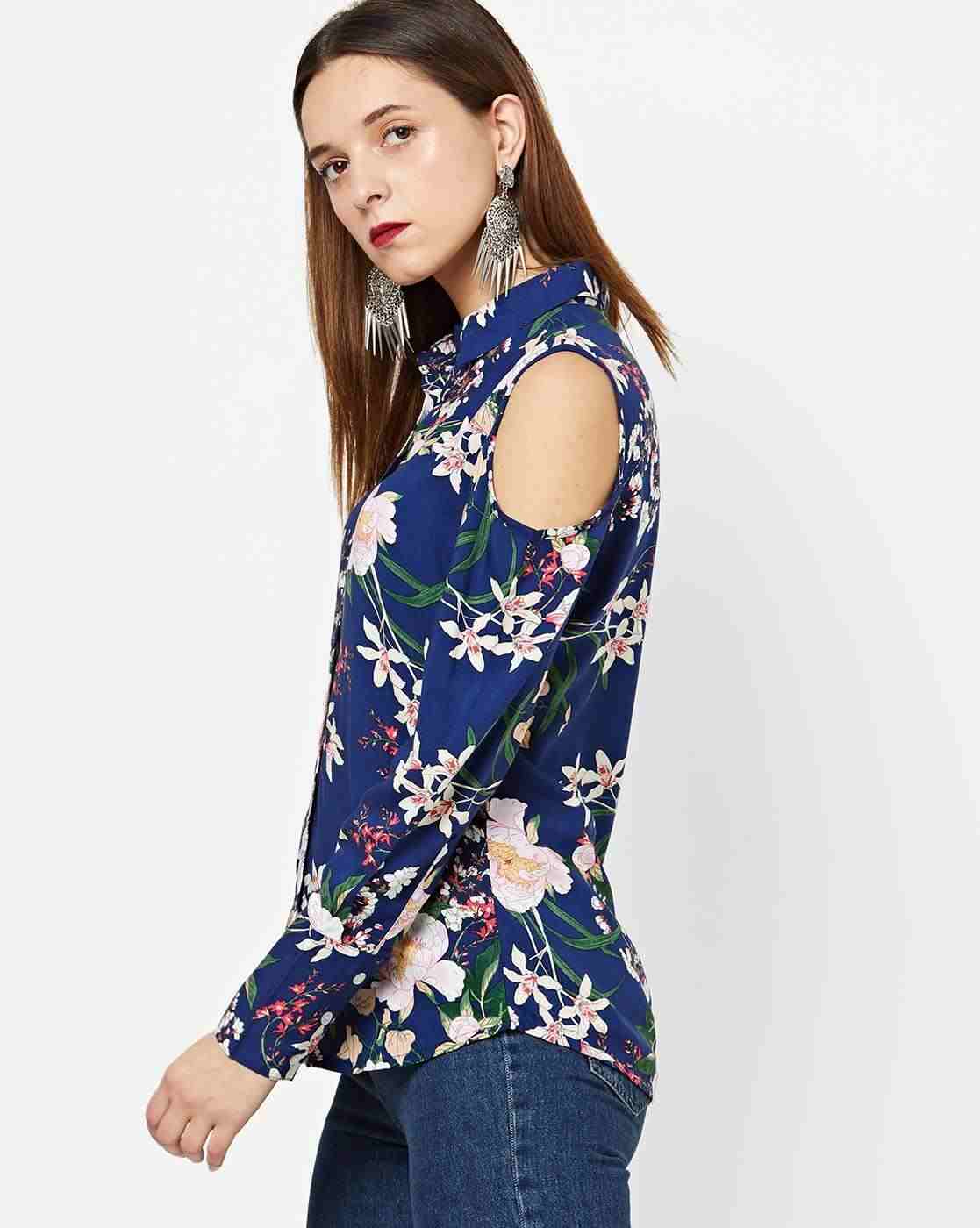 FIG | Floral Print Top with Cold-Shoulder Sleeves|1