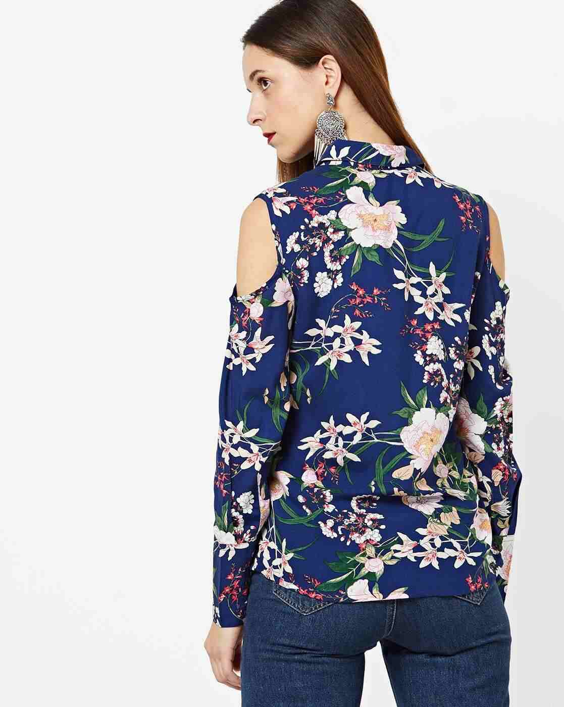 FIG | Floral Print Top with Cold-Shoulder Sleeves|2
