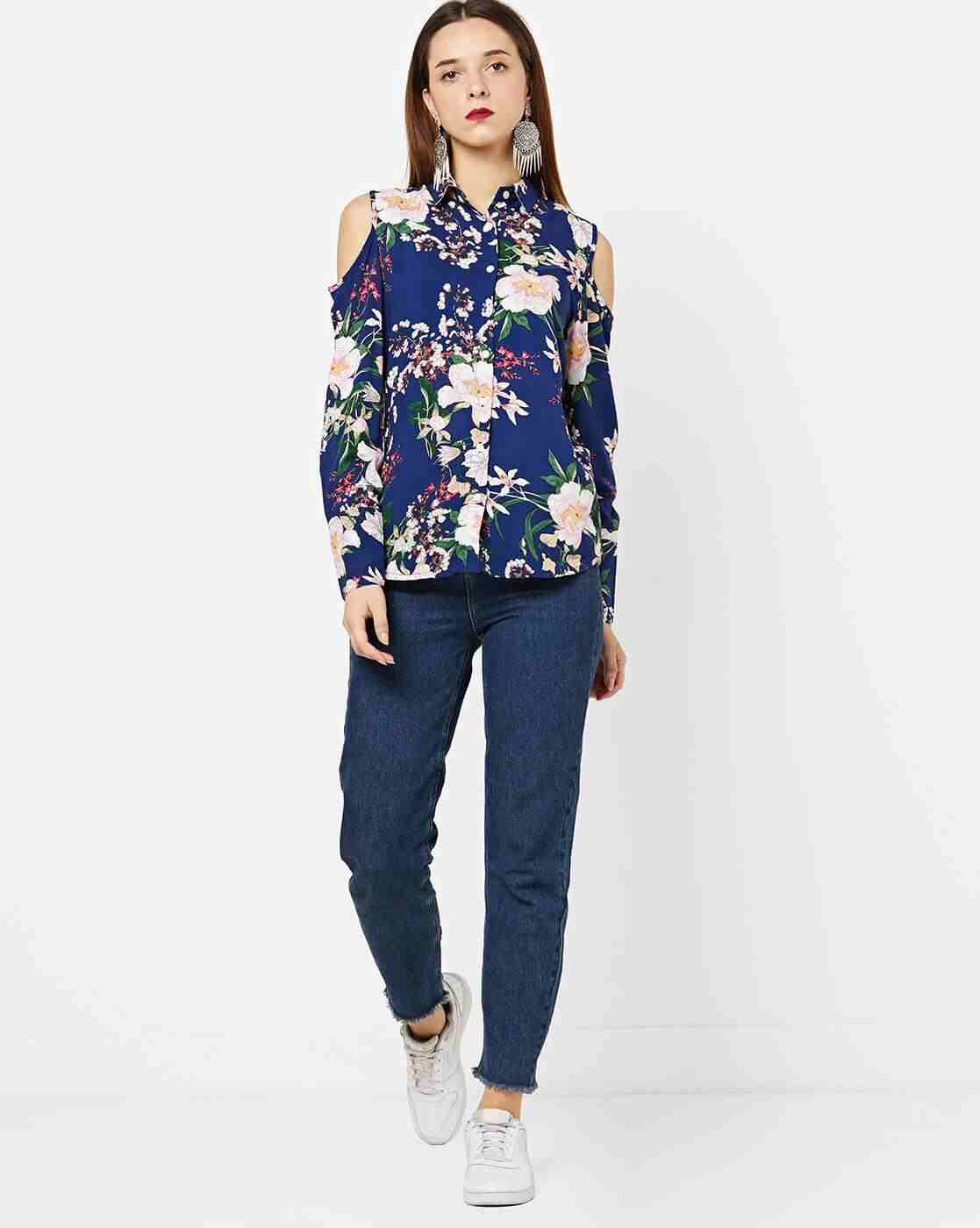 FIG | Floral Print Top with Cold-Shoulder Sleeves|3