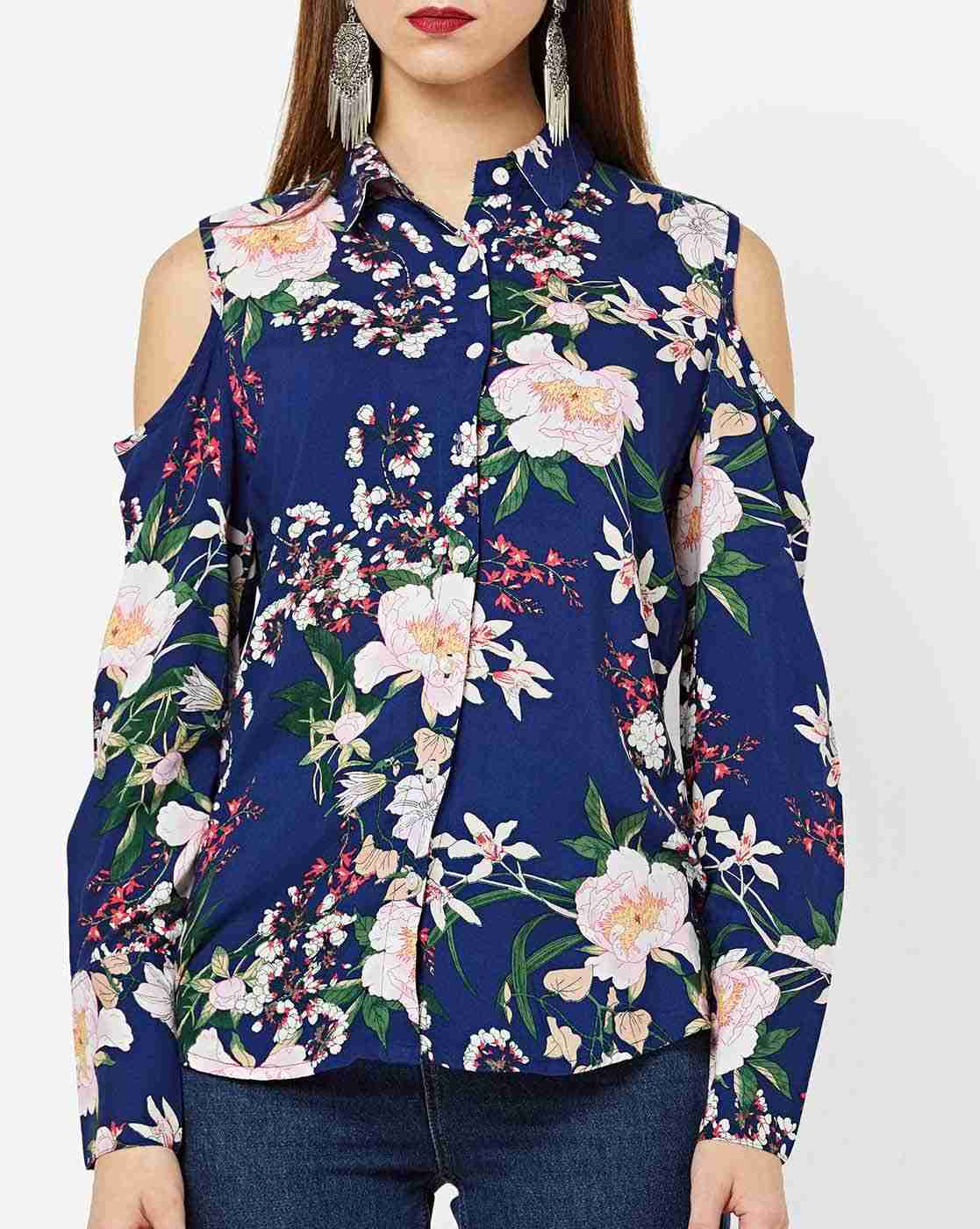 FIG | Floral Print Top with Cold-Shoulder Sleeves|4