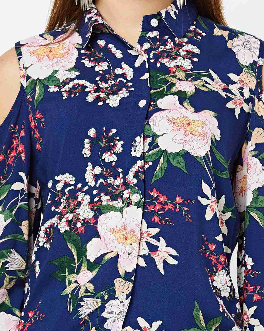 FIG | Floral Print Top with Cold-Shoulder Sleeves|5