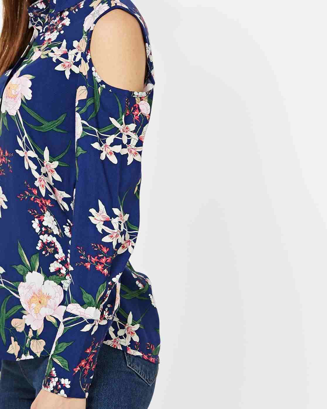 FIG | Floral Print Top with Cold-Shoulder Sleeves|6