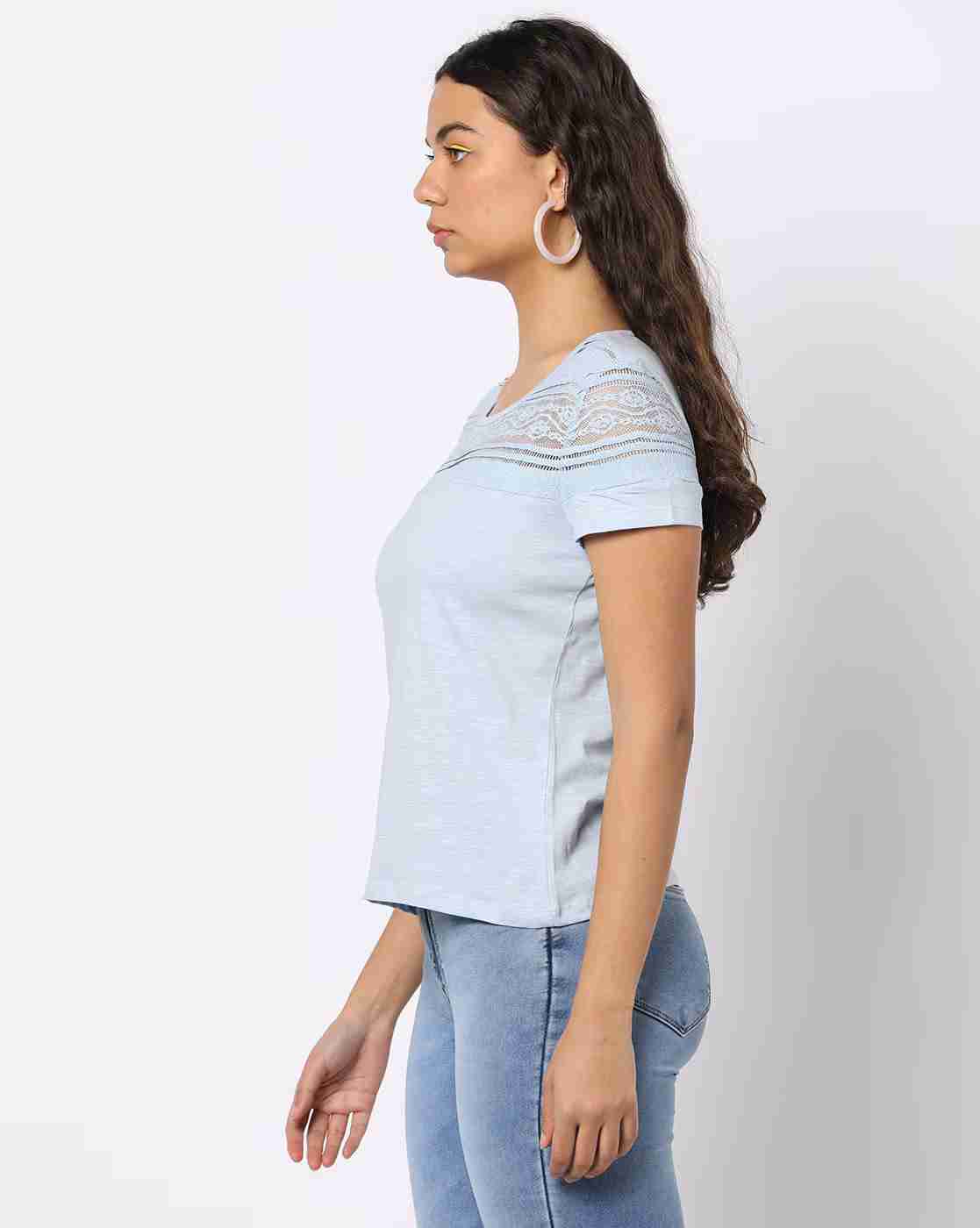 FIG | Round-Neck T-Shirt with Lace Panel|1