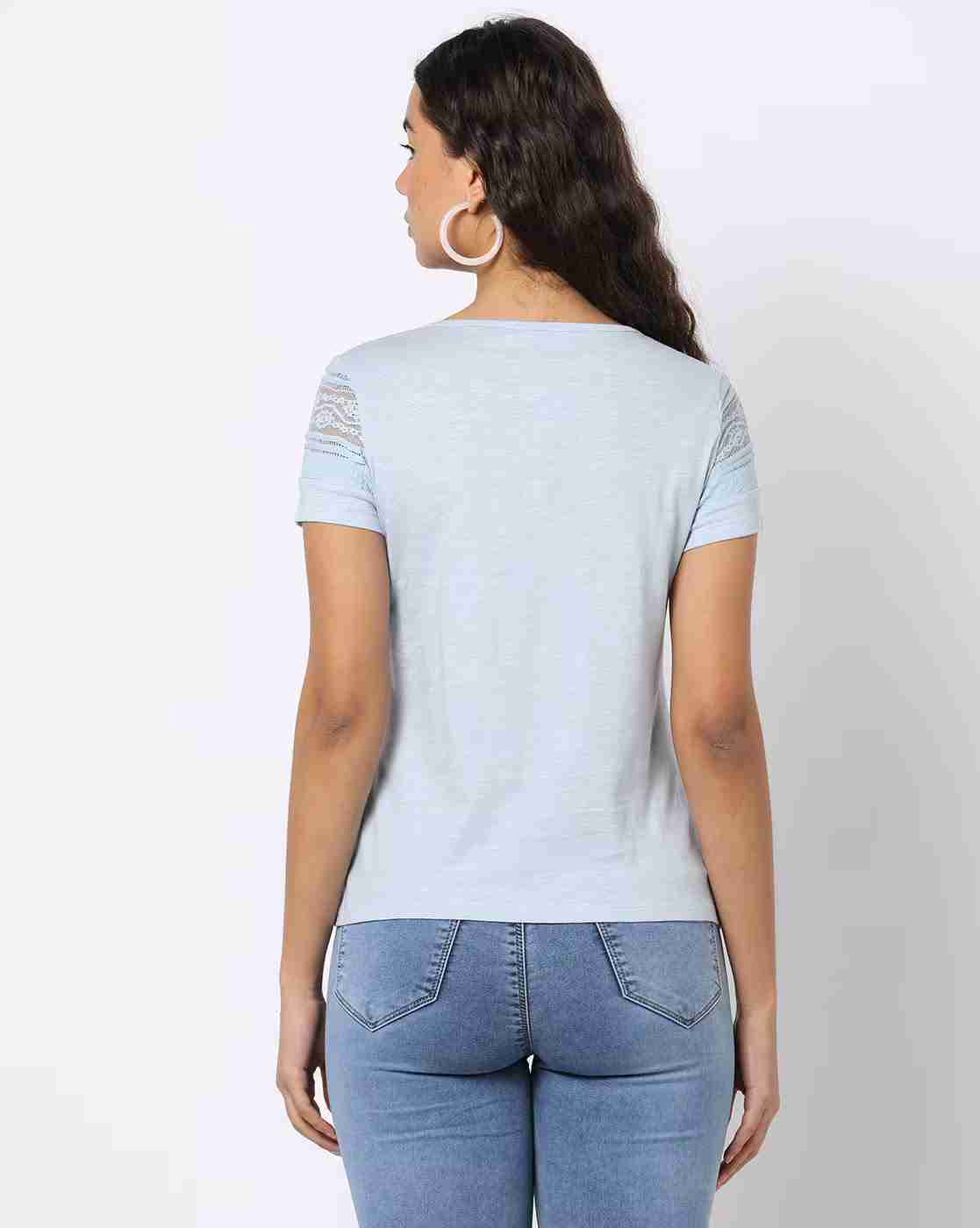 FIG | Round-Neck T-Shirt with Lace Panel|2