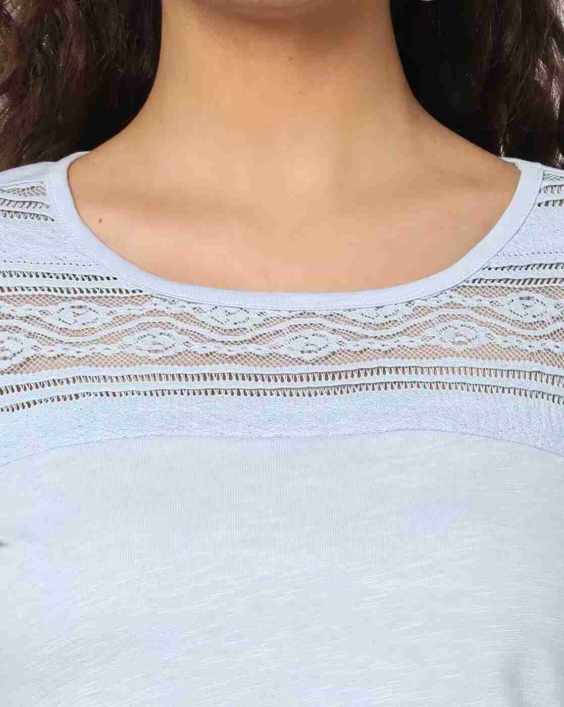 FIG | Round-Neck T-Shirt with Lace Panel|3