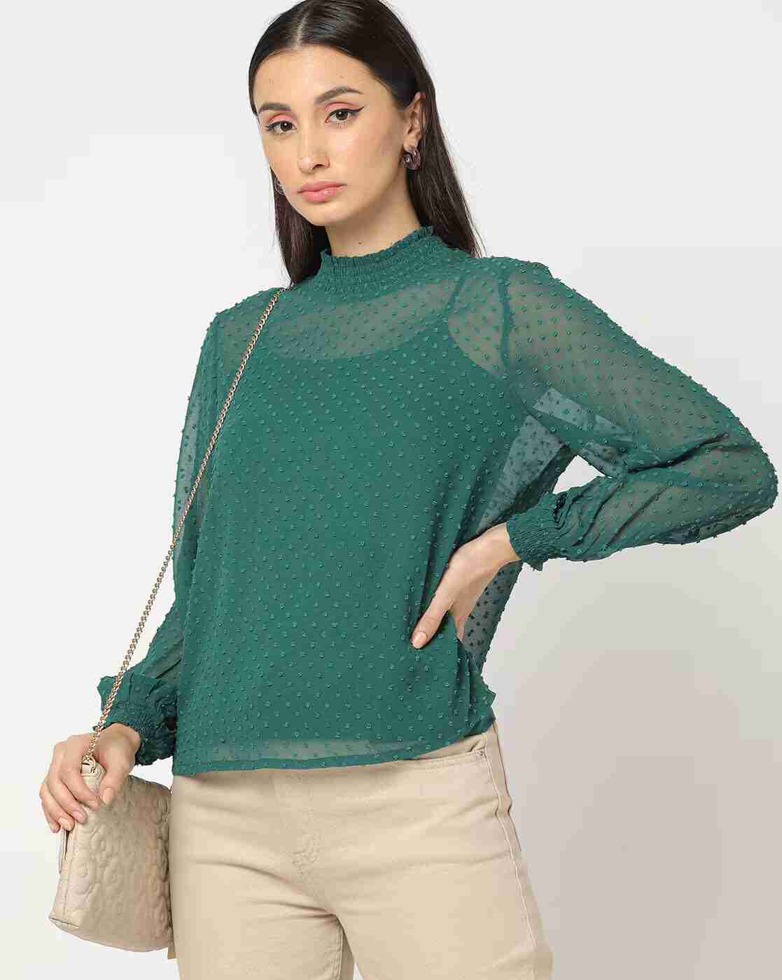 FIG | Swiss-Dot High-Neck Top with Camisole|0