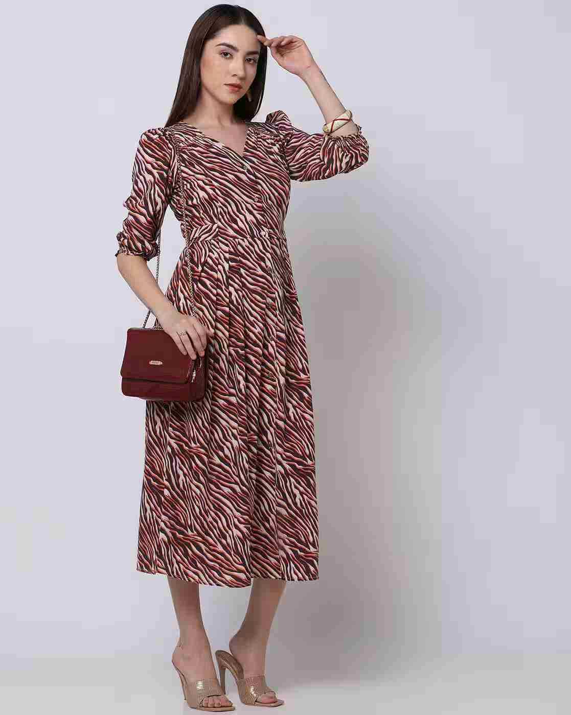 FIG | Women Zebra Print Fit & Flare Dress|0