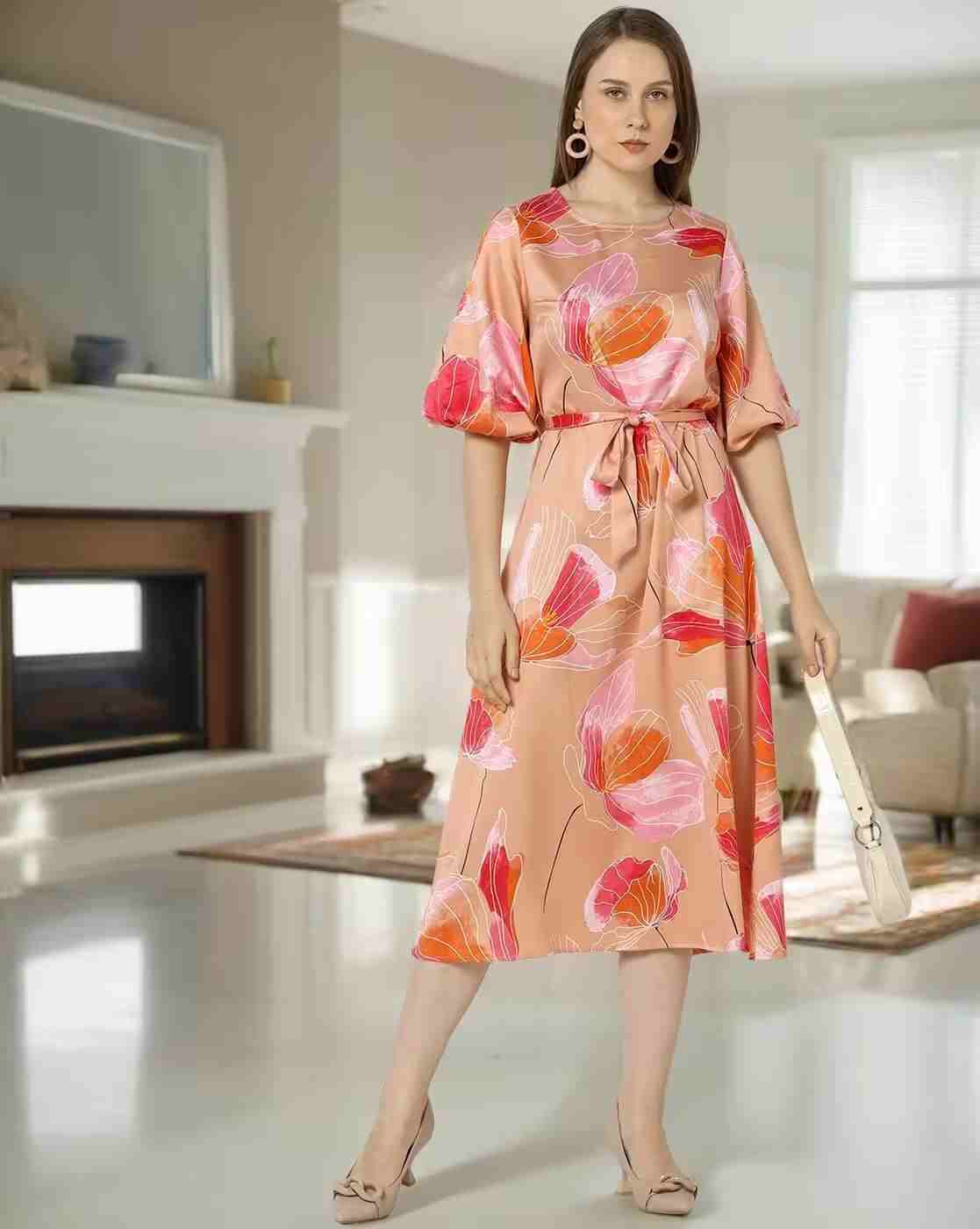 FIG | Women Printed Relaxed Fit A-Line Dress|0