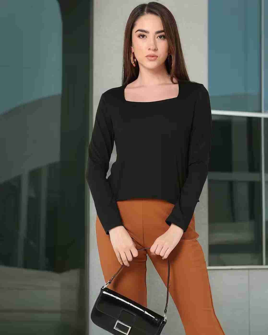 FIG | Women Relaxed Fit Square-Neck T-Shirt|0